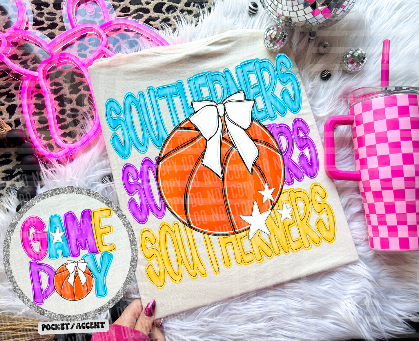 Bright Preppy Stacked Basketball Dropdown Digital Download 300DPI PNG FILE