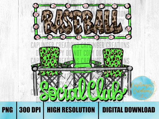 Lime Green Baseball Social Club - Digital download 300DPI PNG FILE