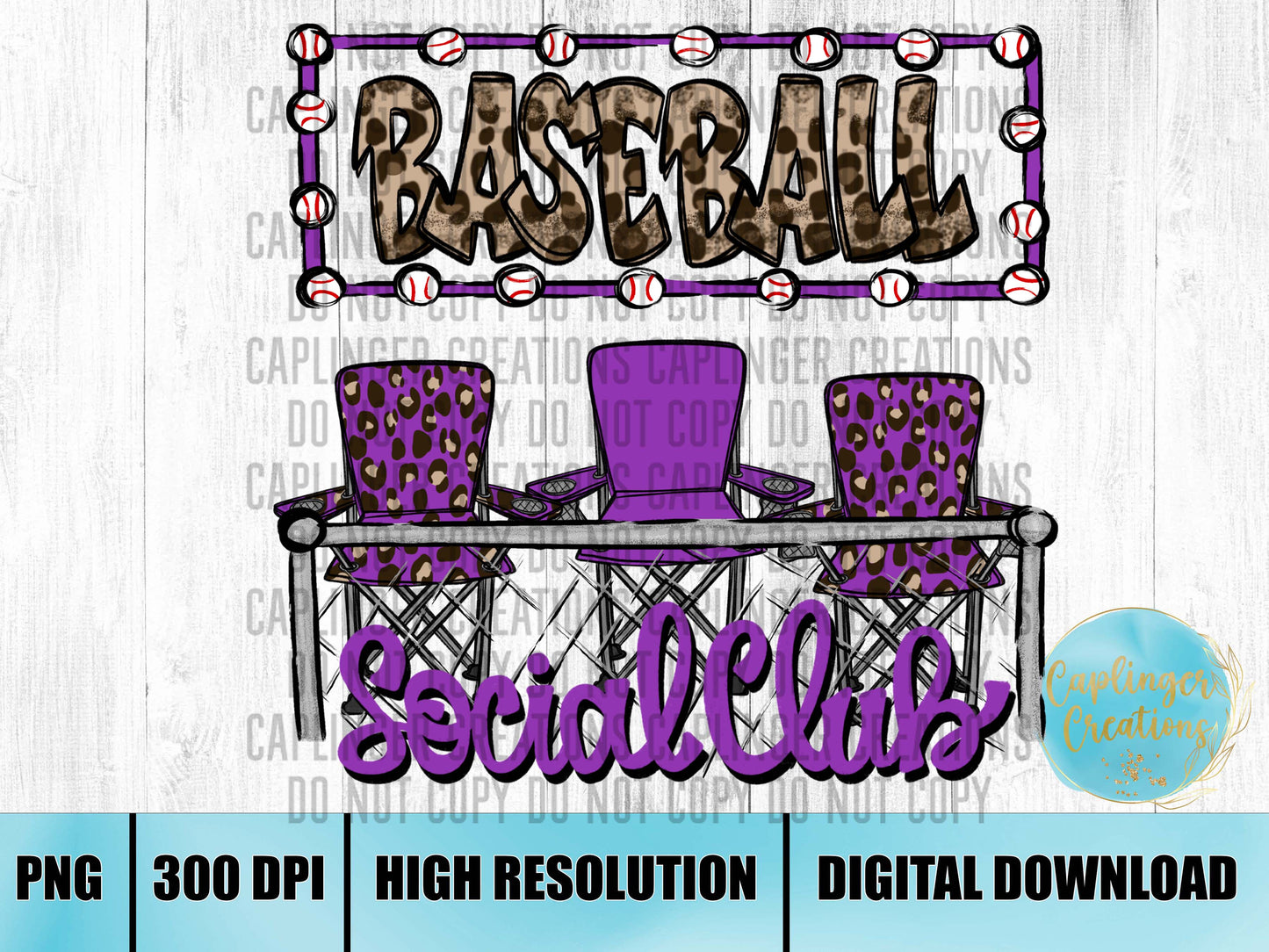 Purple Baseball Social Club - Digital download 300DPI PNG FILE