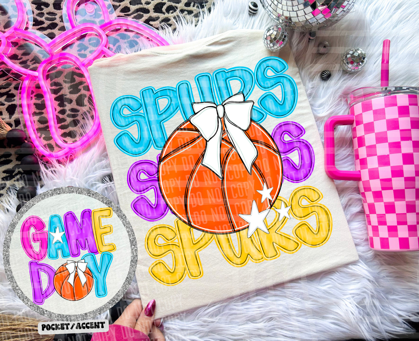 Bright Preppy Stacked Basketball Dropdown Digital Download 300DPI PNG FILE
