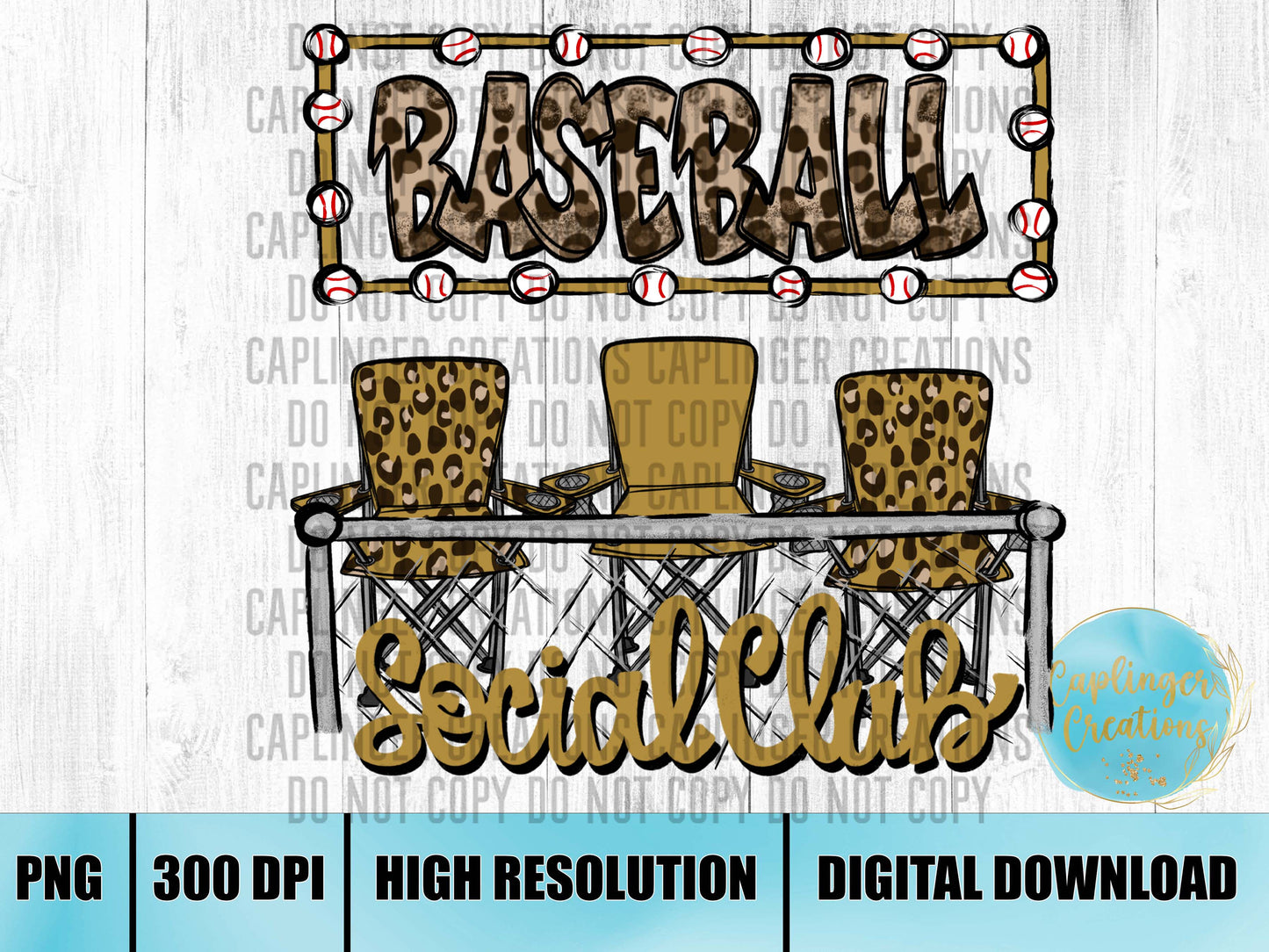 Gold Baseball Social Club - Digital download 300DPI PNG FILE