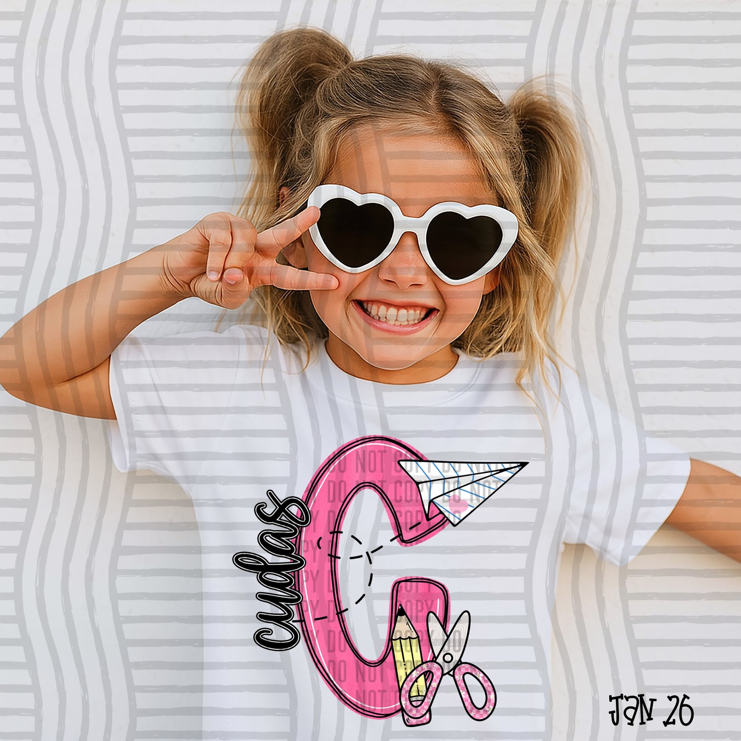 Pink Initials School -  Custom + DROPDOWN - 300 DPI digital download