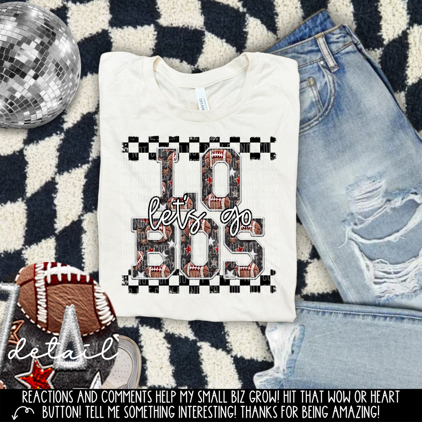 Let’s Go Football Faux Embroidery Checkered Mascots Dropdown With Custom Digital Download 300 DPI PNG