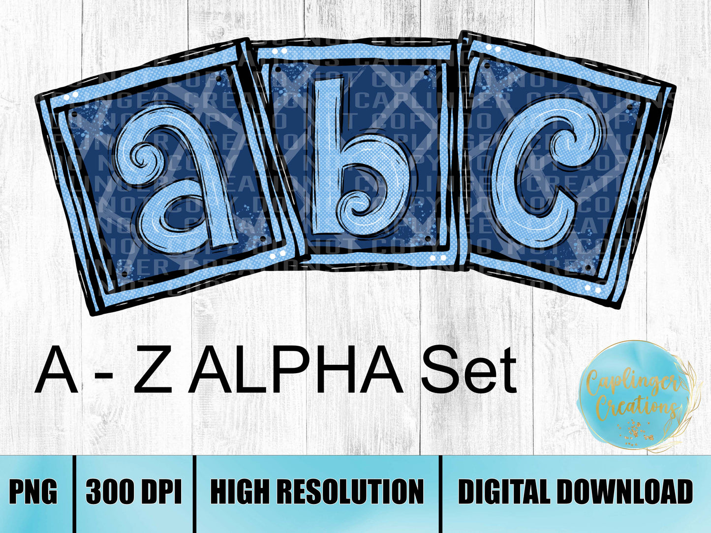 Square Alpha Set A-Z ALPHA SET - Digital download 300DPI PNG FILE