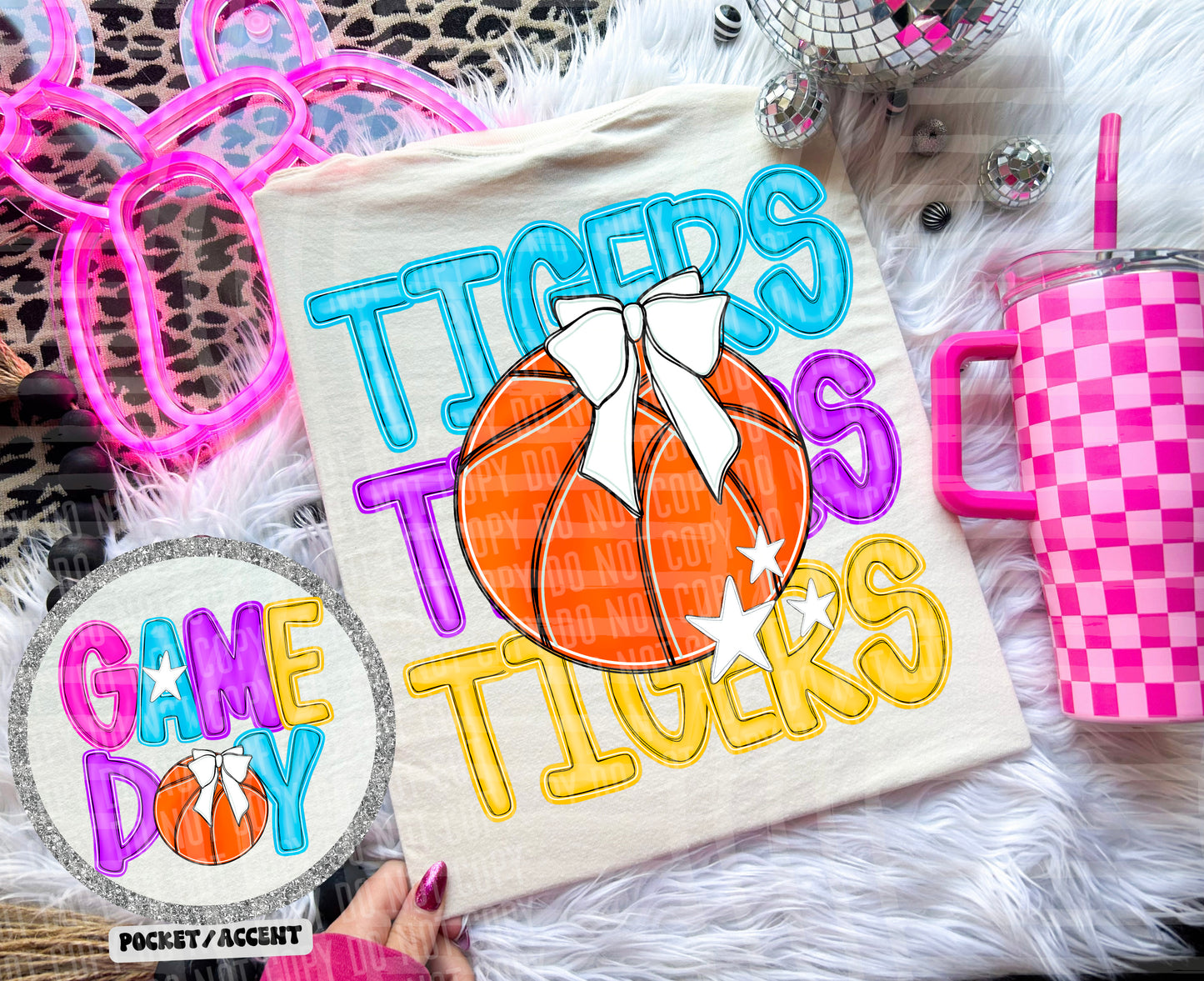 Bright Preppy Stacked Basketball Dropdown Digital Download 300DPI PNG FILE
