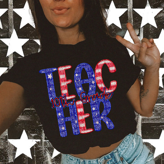 Stars and Stripes Teacher - DROPDOWN + CUSTOM - Digital Download 300DPI PNG FILE