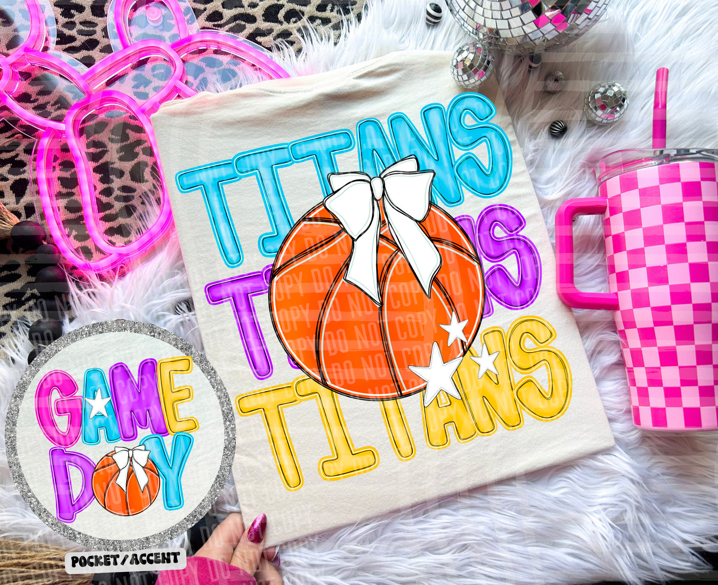 Bright Preppy Stacked Basketball Dropdown Digital Download 300DPI PNG FILE
