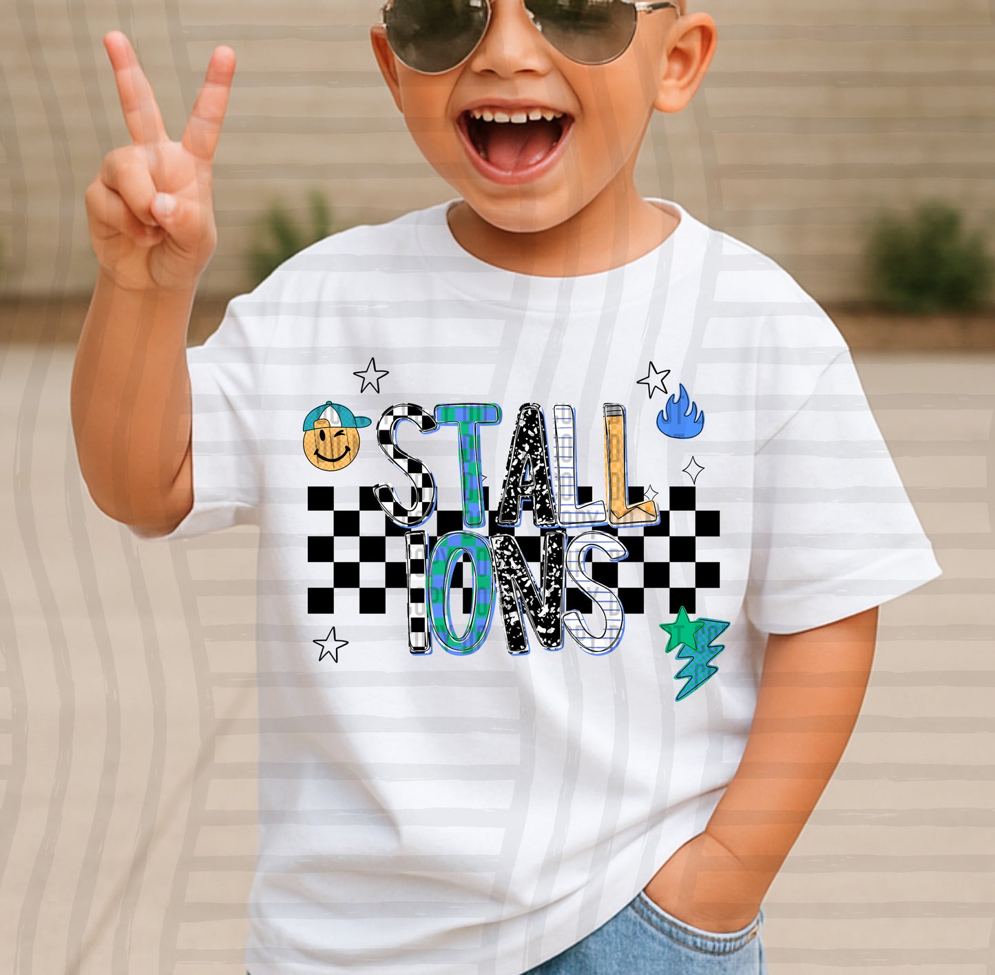 Blue Checks School MASCOTS - Custom + DROPDOWN - 300 DPI digital download