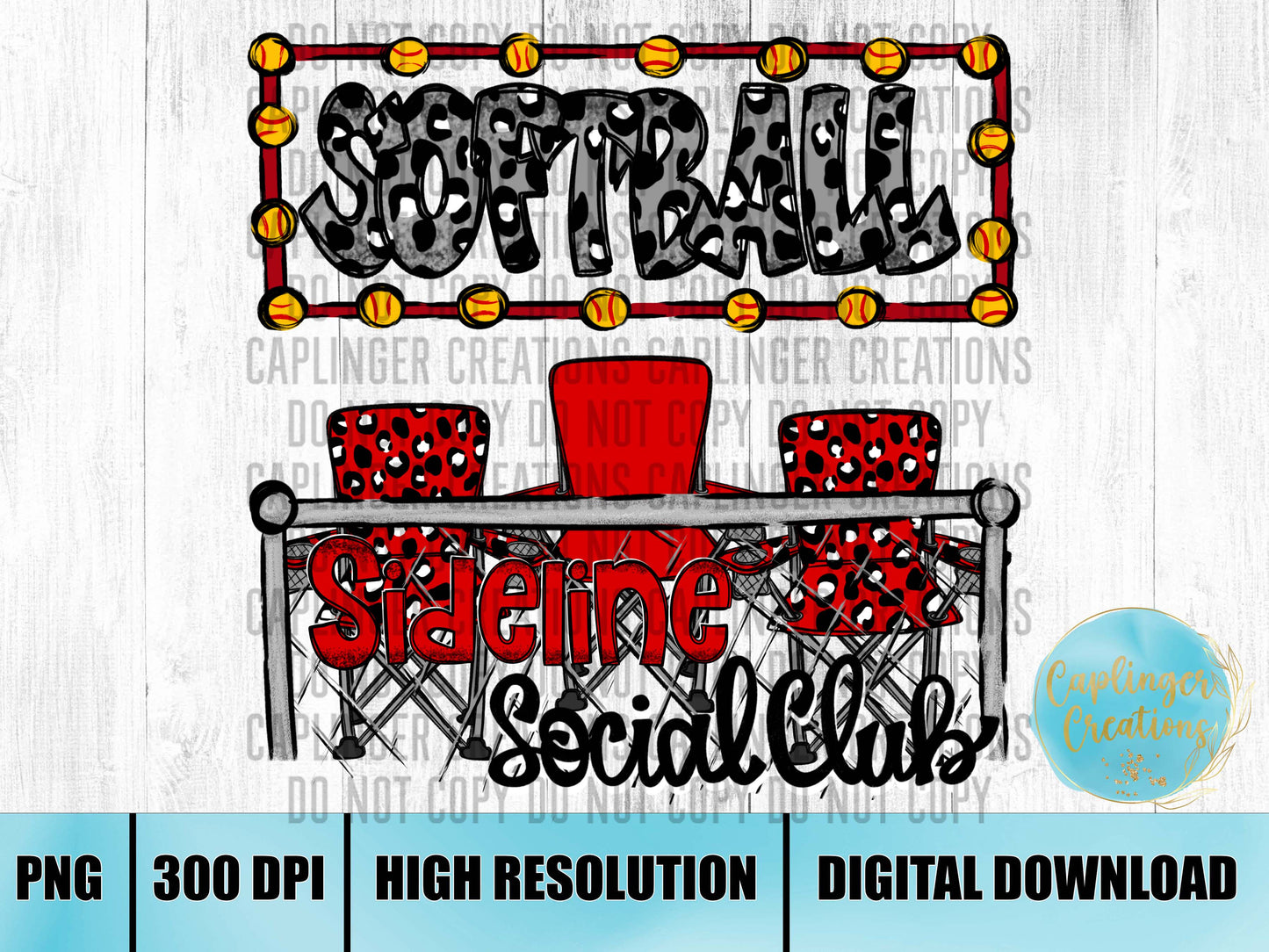 Red Softball Sidelines Social Club - Digital download 300DPI PNG FILE