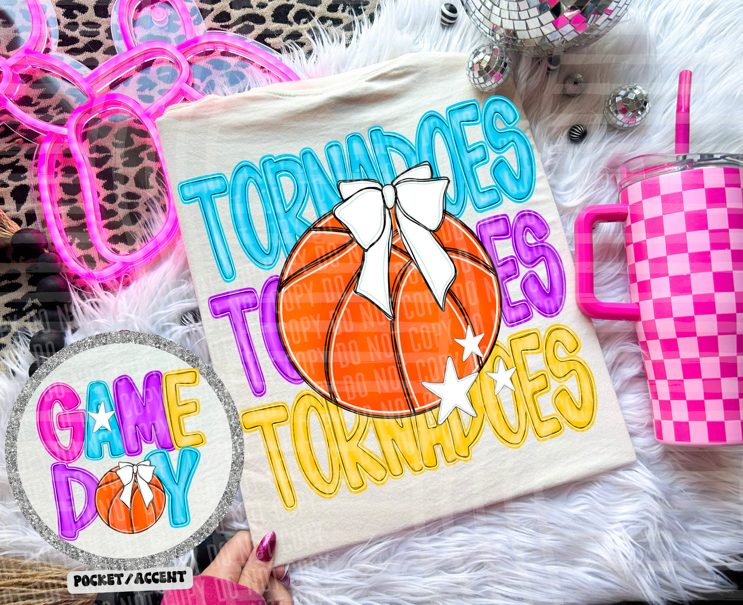 Bright Preppy Stacked Basketball Dropdown Digital Download 300DPI PNG FILE