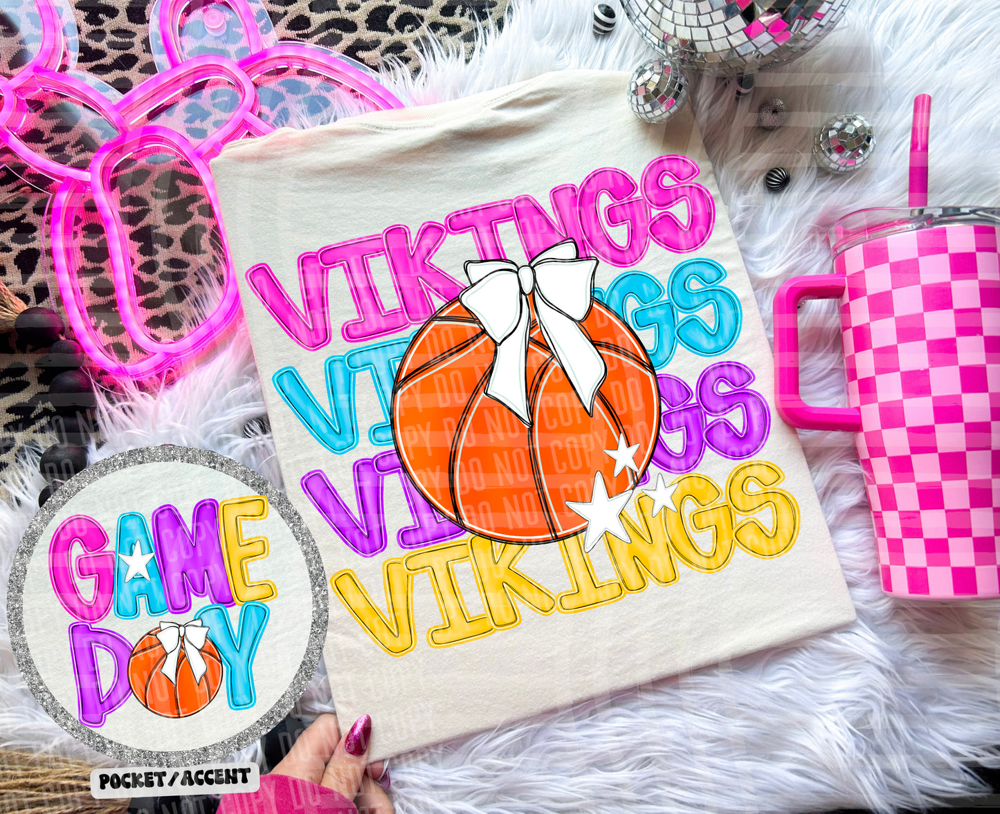 Bright Preppy Stacked Basketball Dropdown Digital Download 300DPI PNG FILE