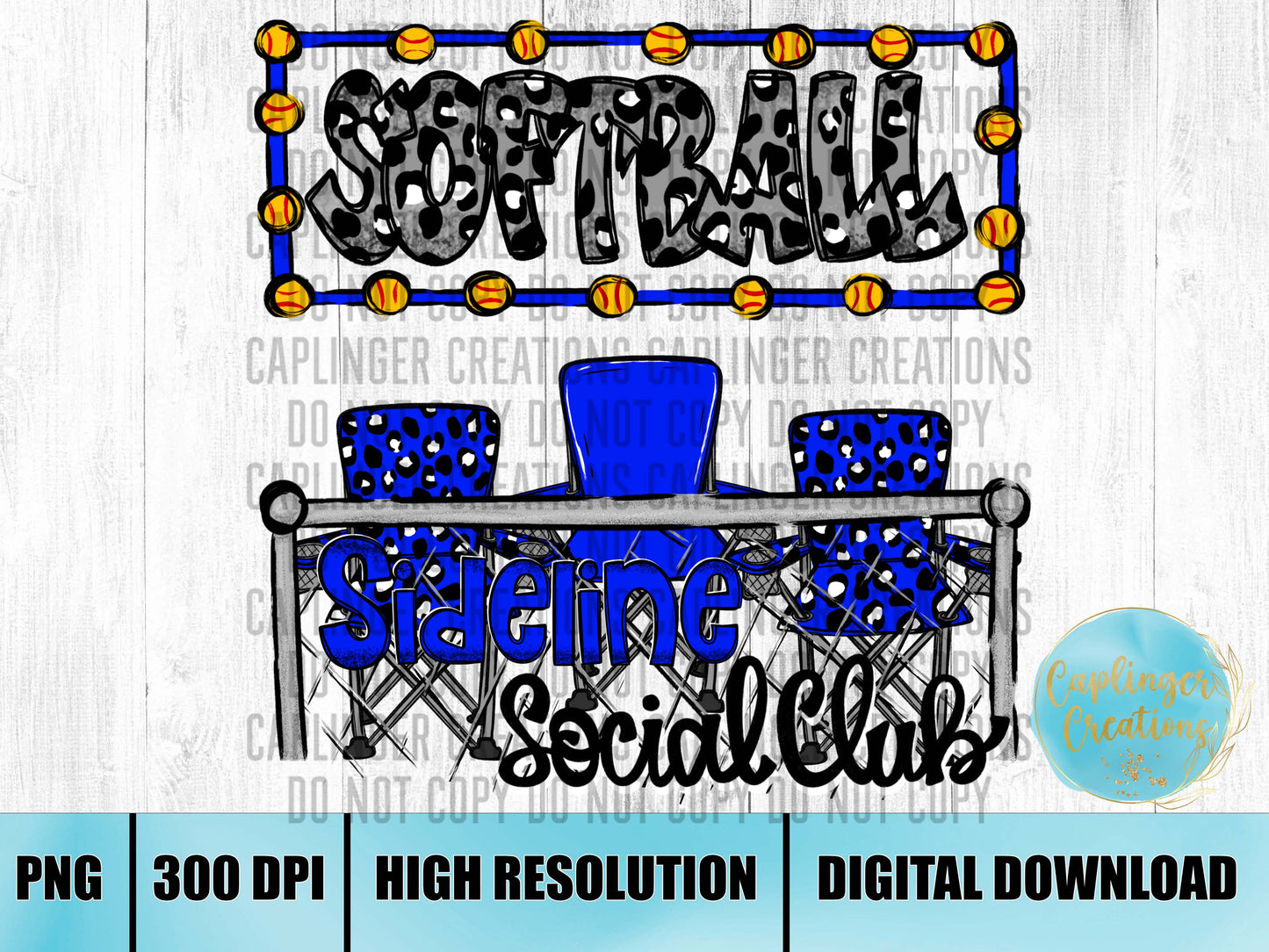 Blue Softball Sidelines Social Club - Digital download 300DPI PNG FILE