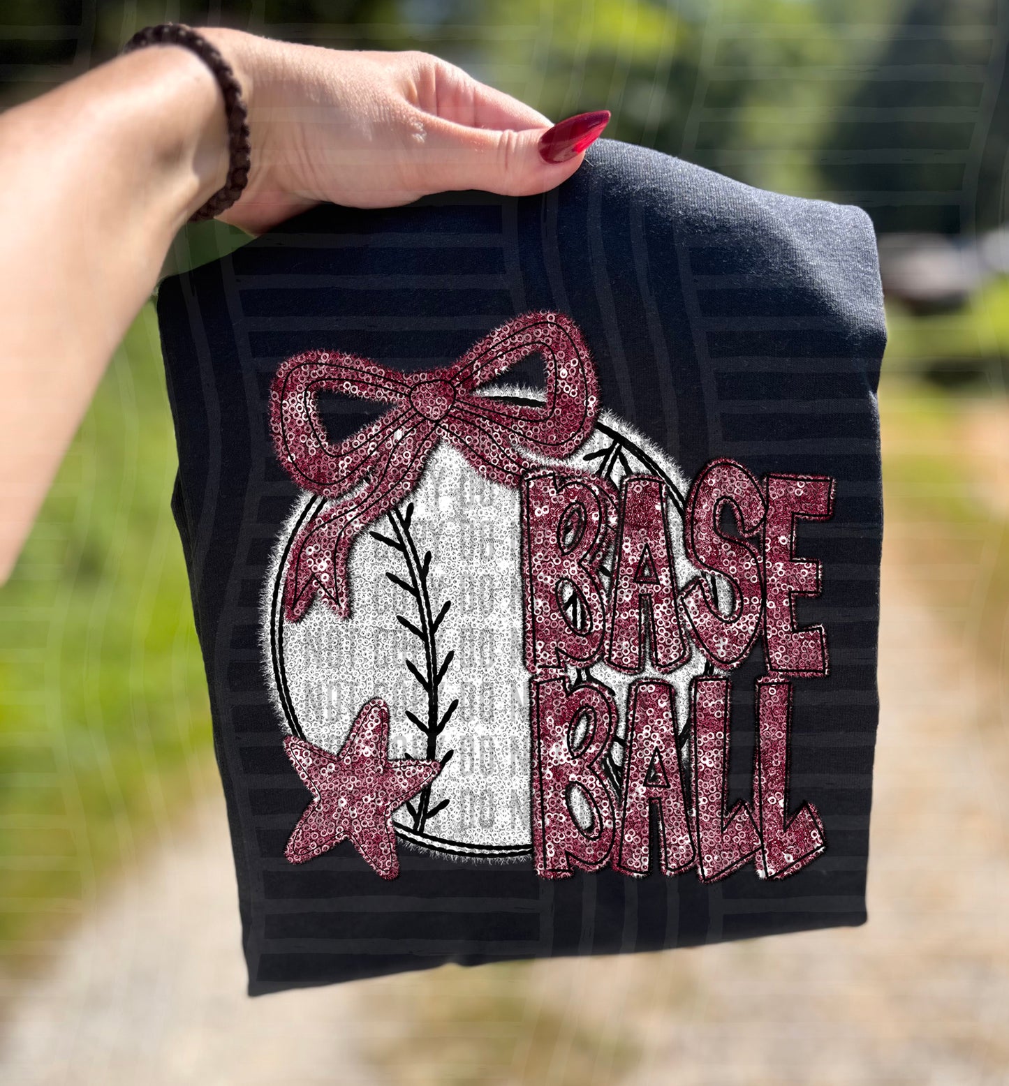 Baseball with bow - Faux sequin- Color Dropdown Digital Download 300DPI PNG FILE