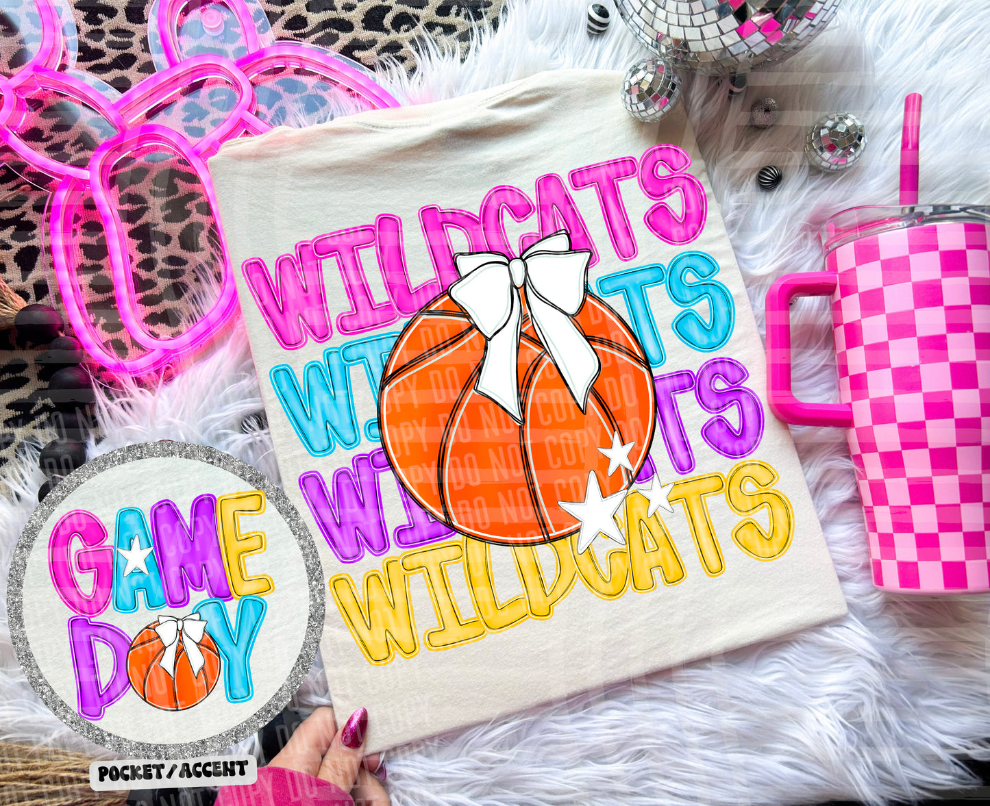 Bright Preppy Stacked Basketball Dropdown Digital Download 300DPI PNG FILE