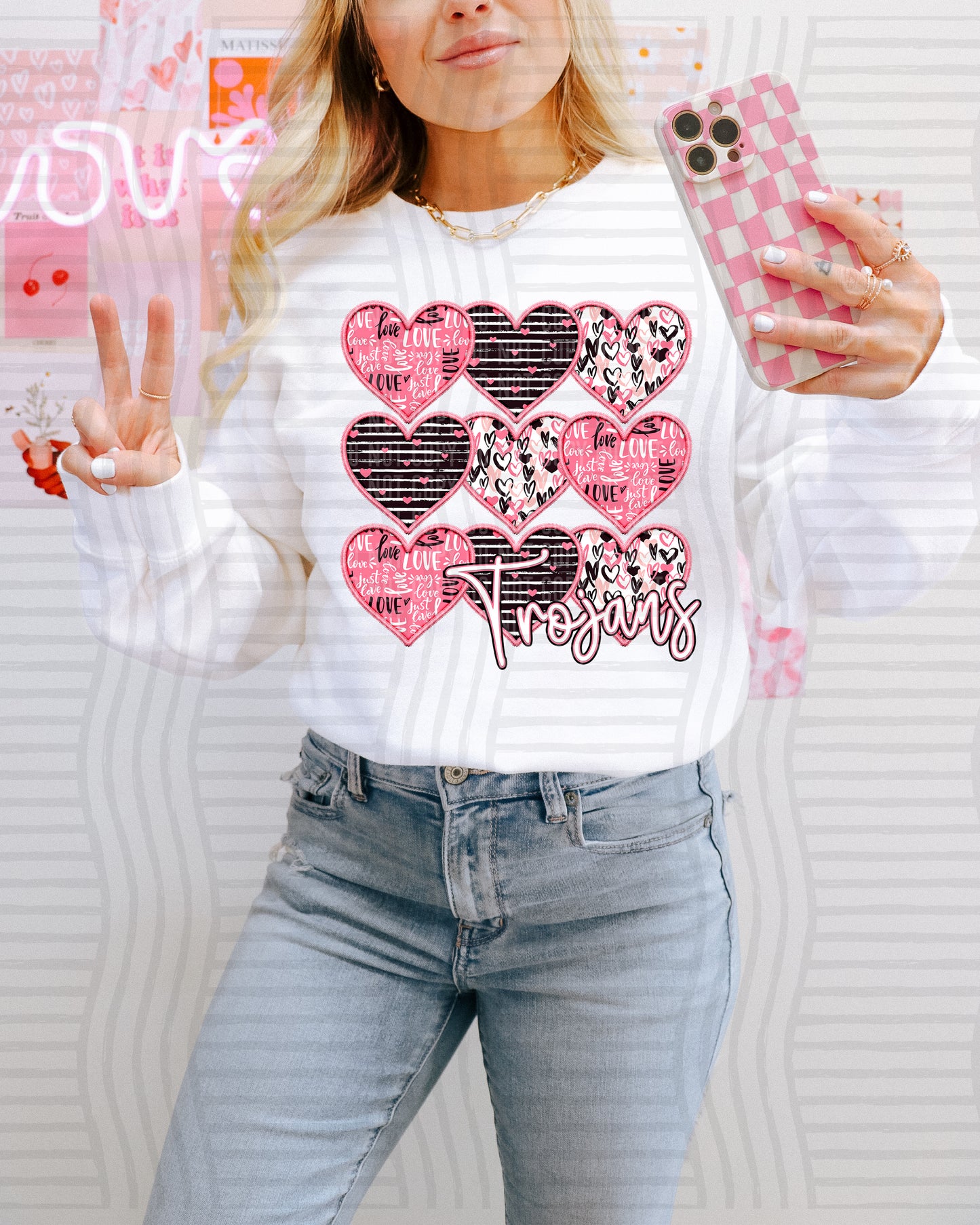 Faux Embroidery Heart Mascots - Custom + Dropdown - 300 dpi Digital Download