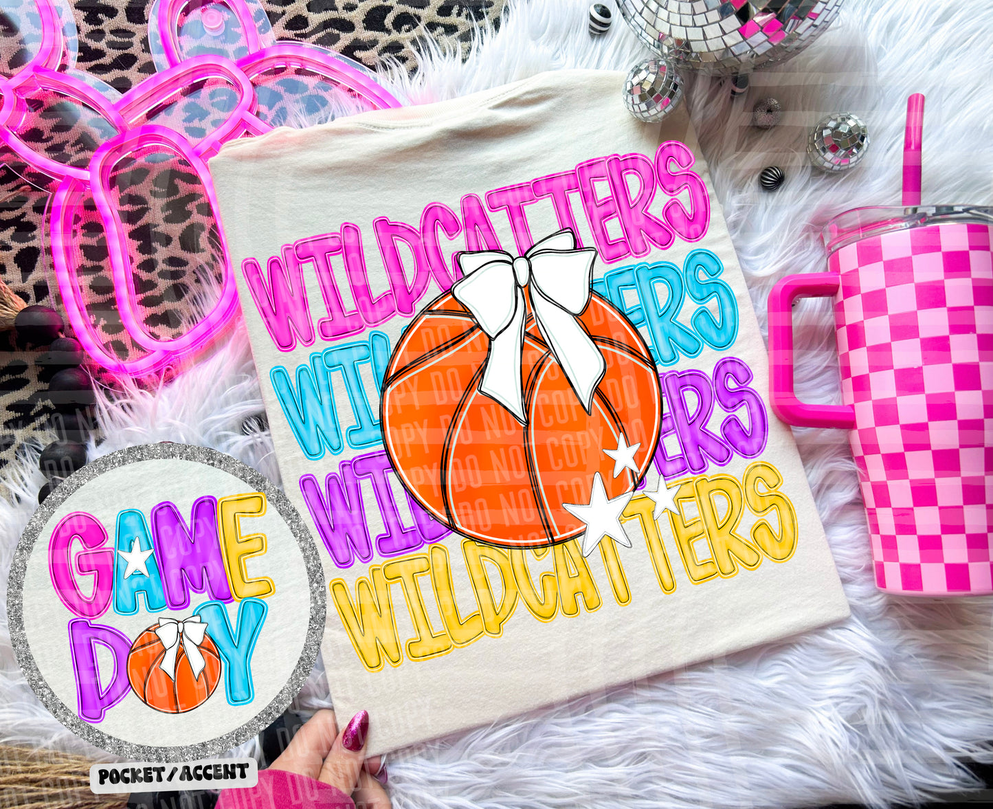 Bright Preppy Stacked Basketball Dropdown Digital Download 300DPI PNG FILE
