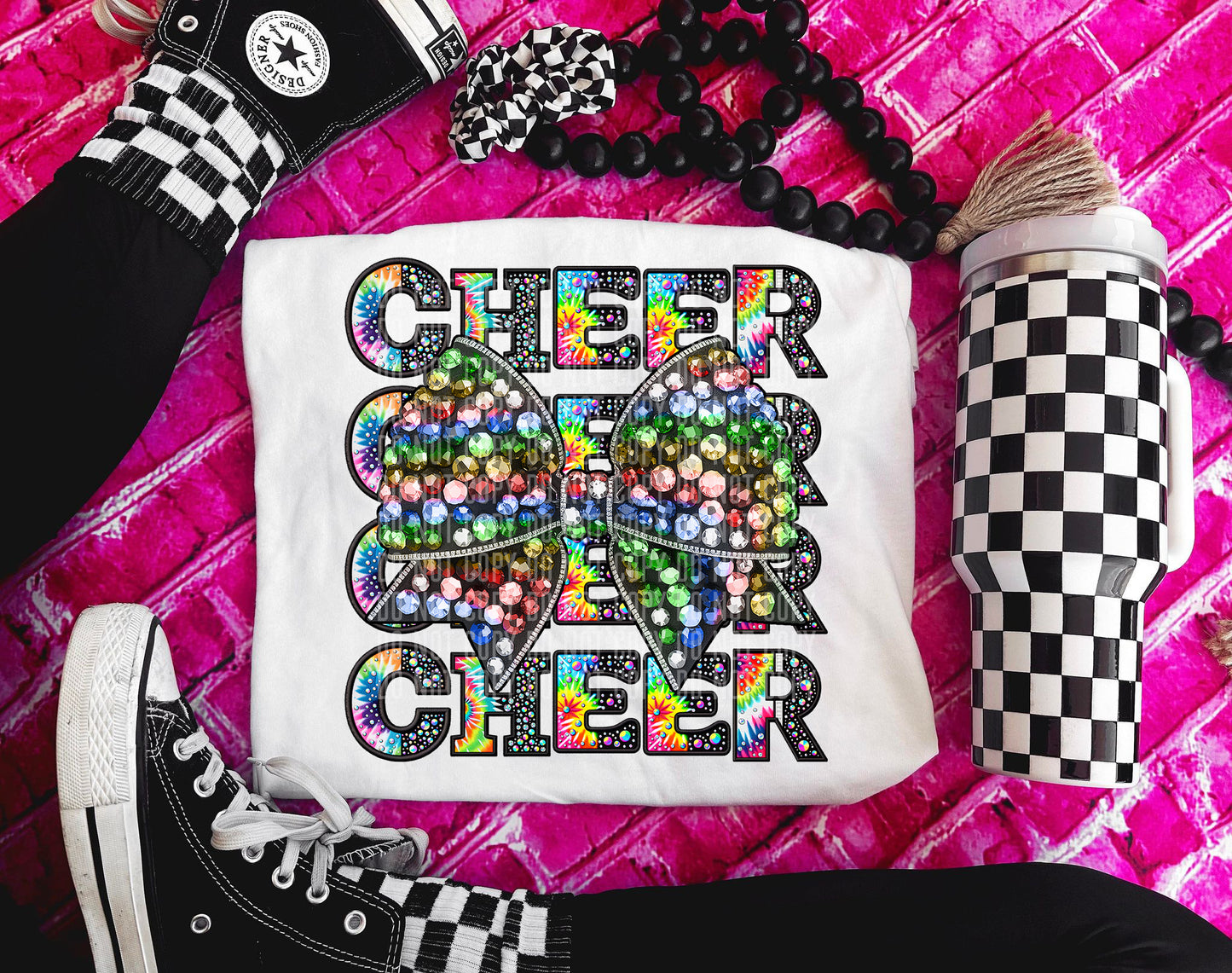 Tie-dye Rainbow Cheer Bow - Digital download 300DPI PNG FILE