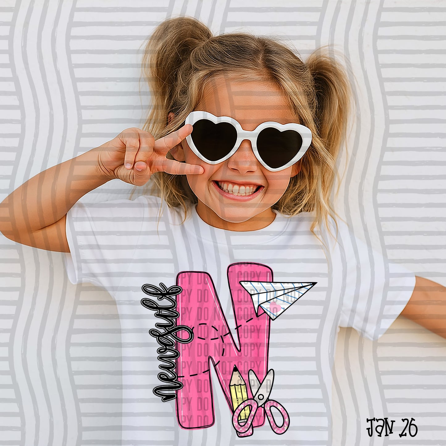 Pink Initials School -  Custom + DROPDOWN - 300 DPI digital download