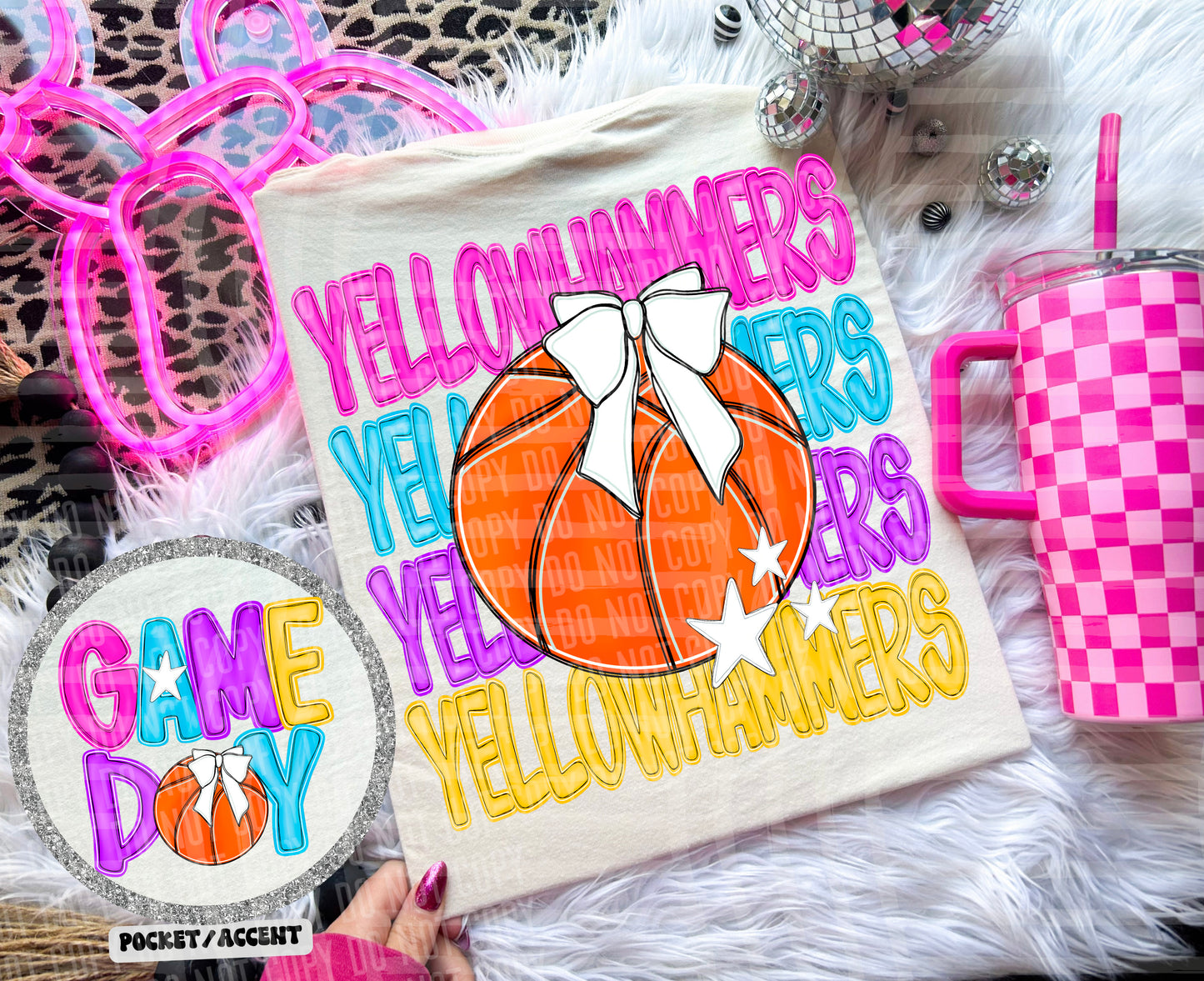 Bright Preppy Stacked Basketball Dropdown Digital Download 300DPI PNG FILE