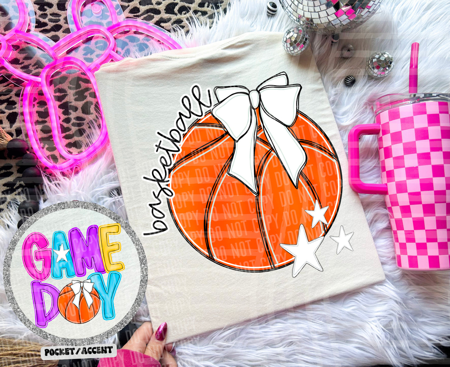 Bright Preppy Stacked Basketball Dropdown Digital Download 300DPI PNG FILE