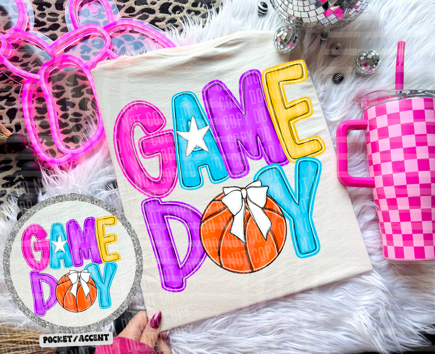 Bright Preppy Stacked Basketball Dropdown Digital Download 300DPI PNG FILE