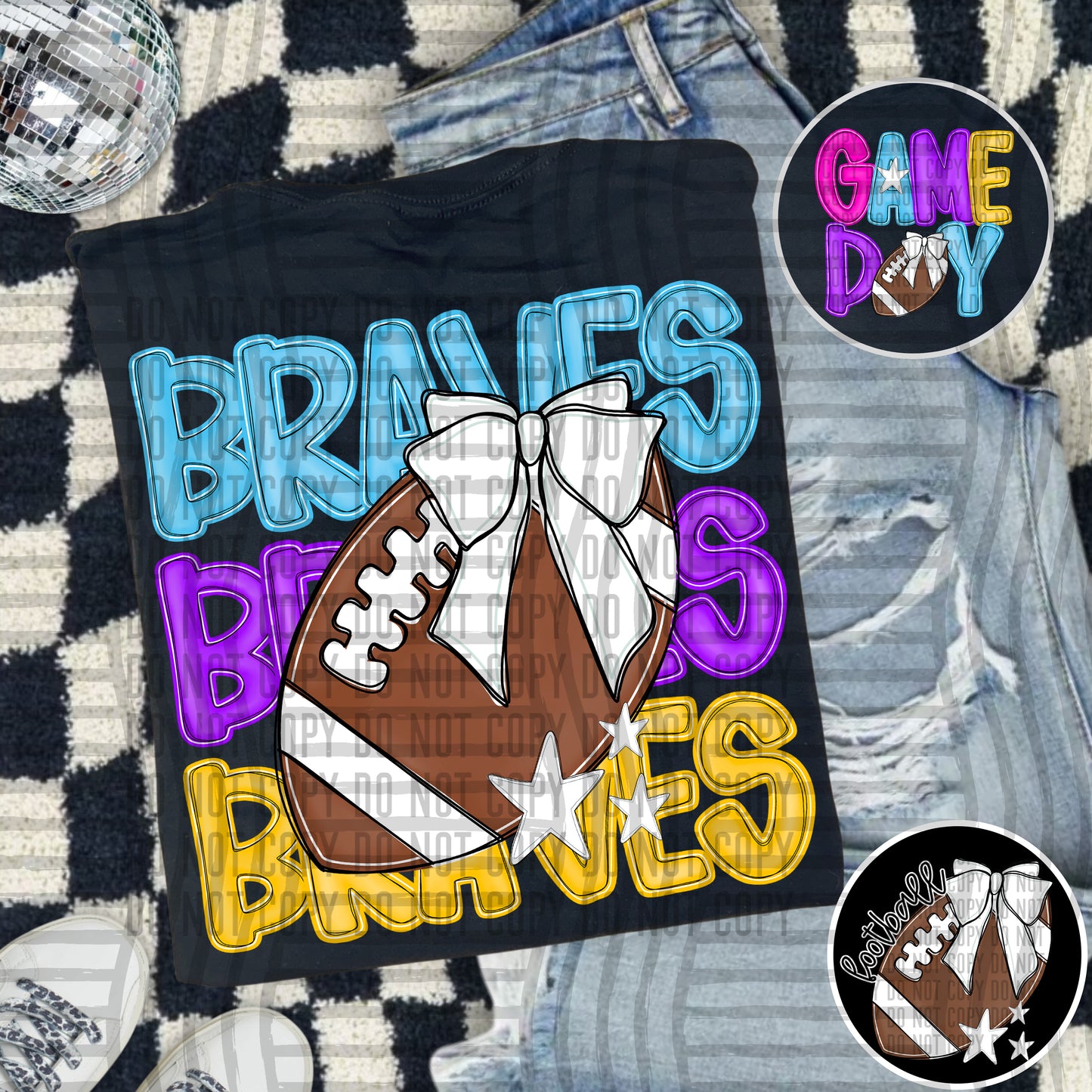 Bright Preppy Stacked Football with optional pocket/sleeve - DIGITAL DOWNLOAD 300 dpi