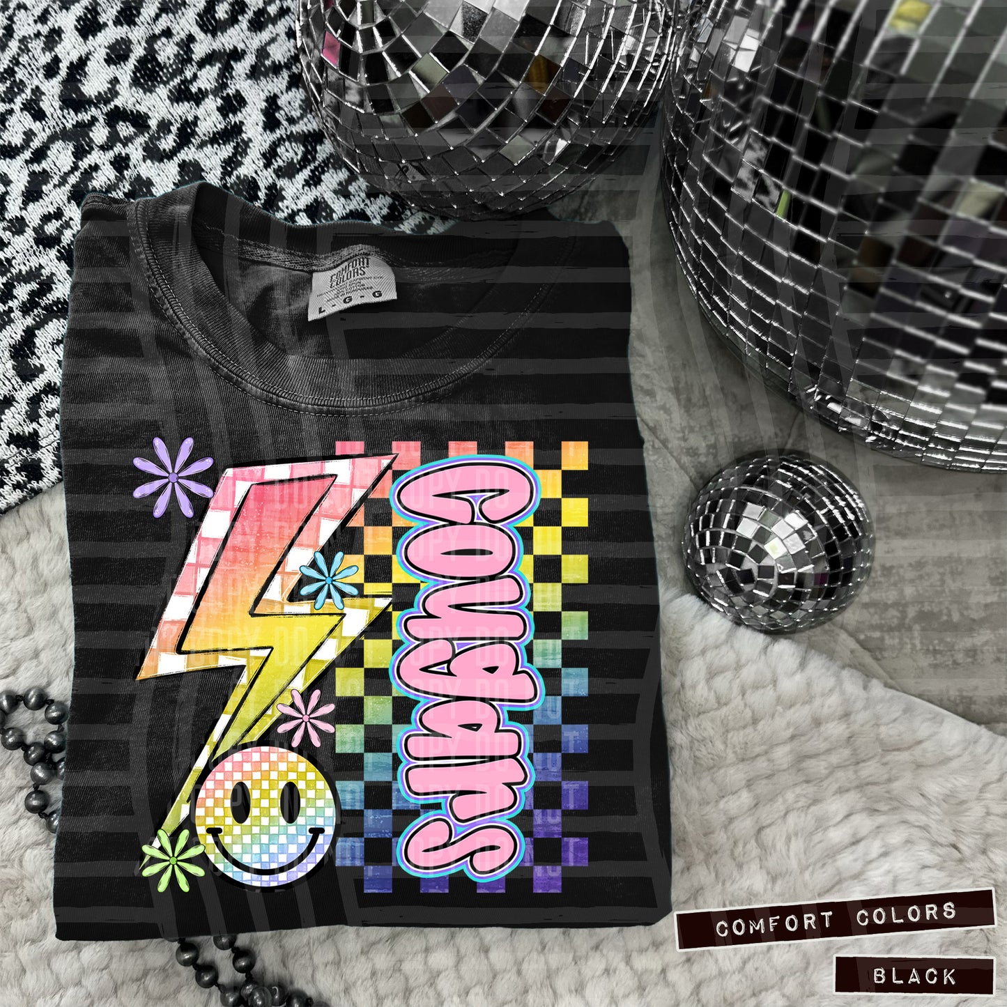 Sideways Rainbow Checker Bolt Happy Mascots Dropdown - Digital Download 300DPI PNG FILE