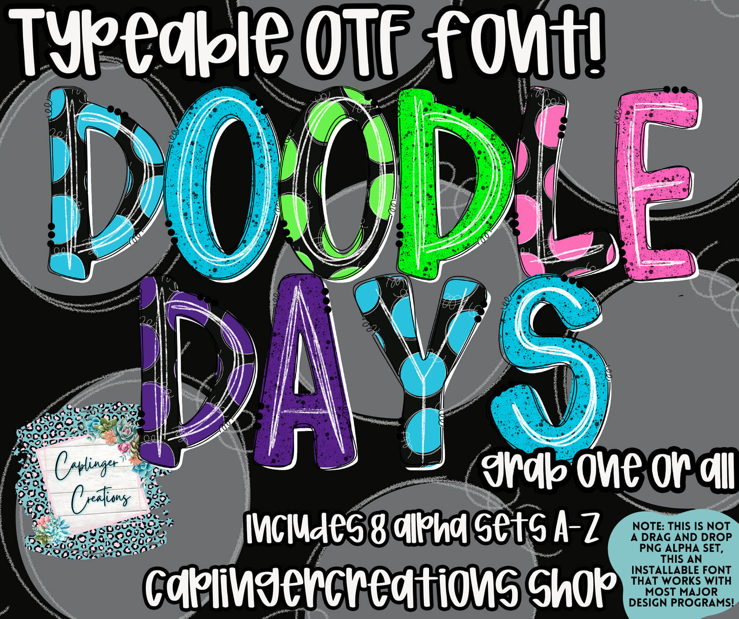 Doodle Days Spirit - TYPEABLE OTF FONT + PNGS- commercial use included - Digital download