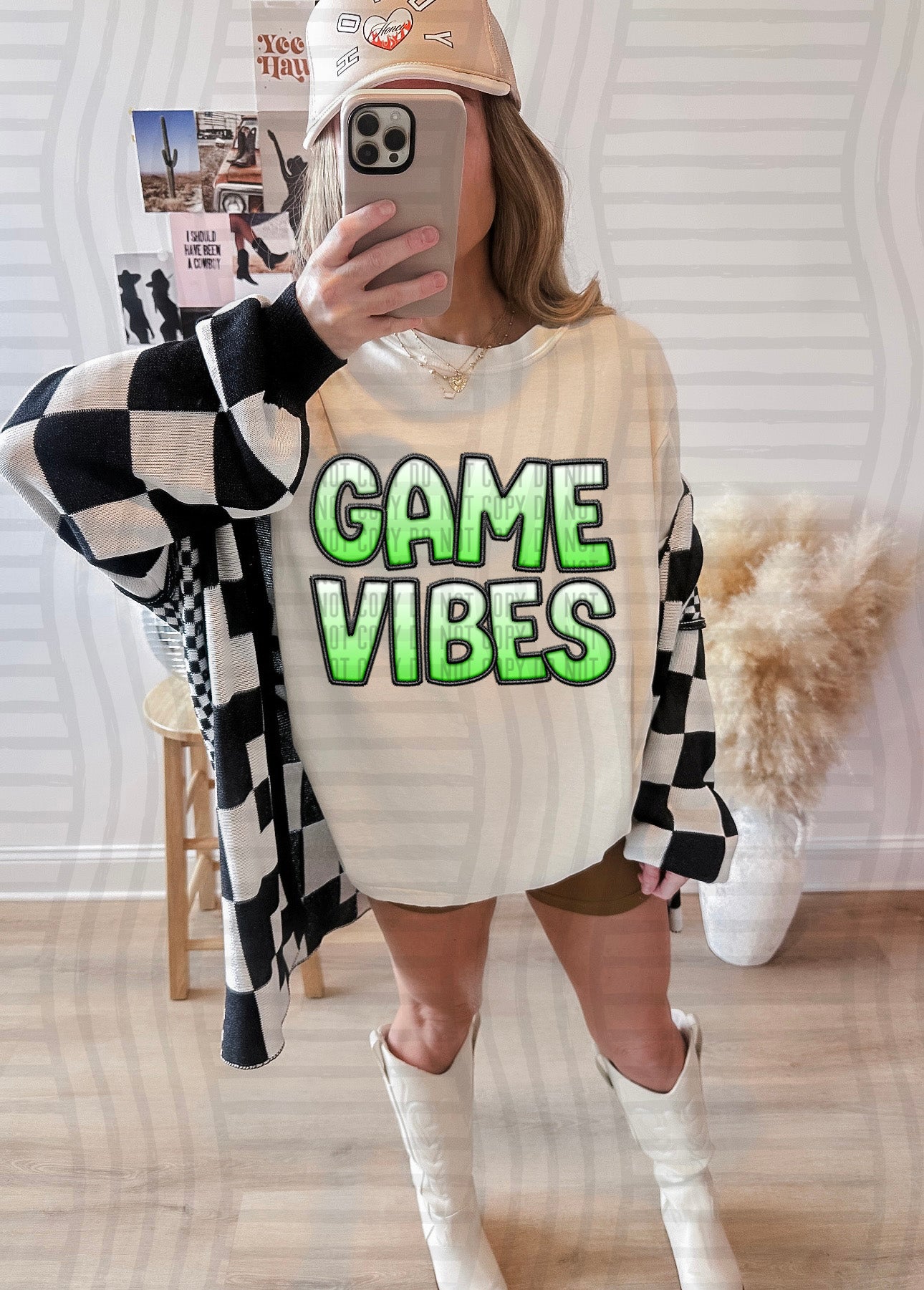 GAME VIBES - SOLID OMBRE - Faux Embroidery - Color Dropdown Digital Download 300DPI PNG FILE