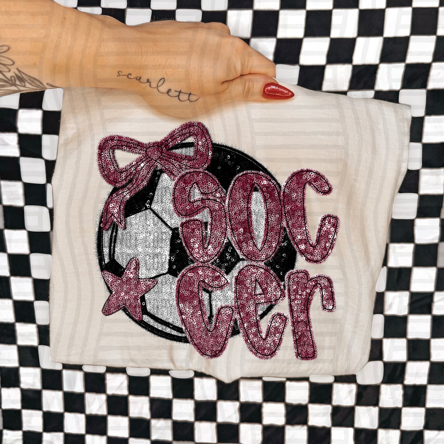 Soccer with bow -Faux sequin- Color Dropdown Digital Download 300DPI PNG FILE