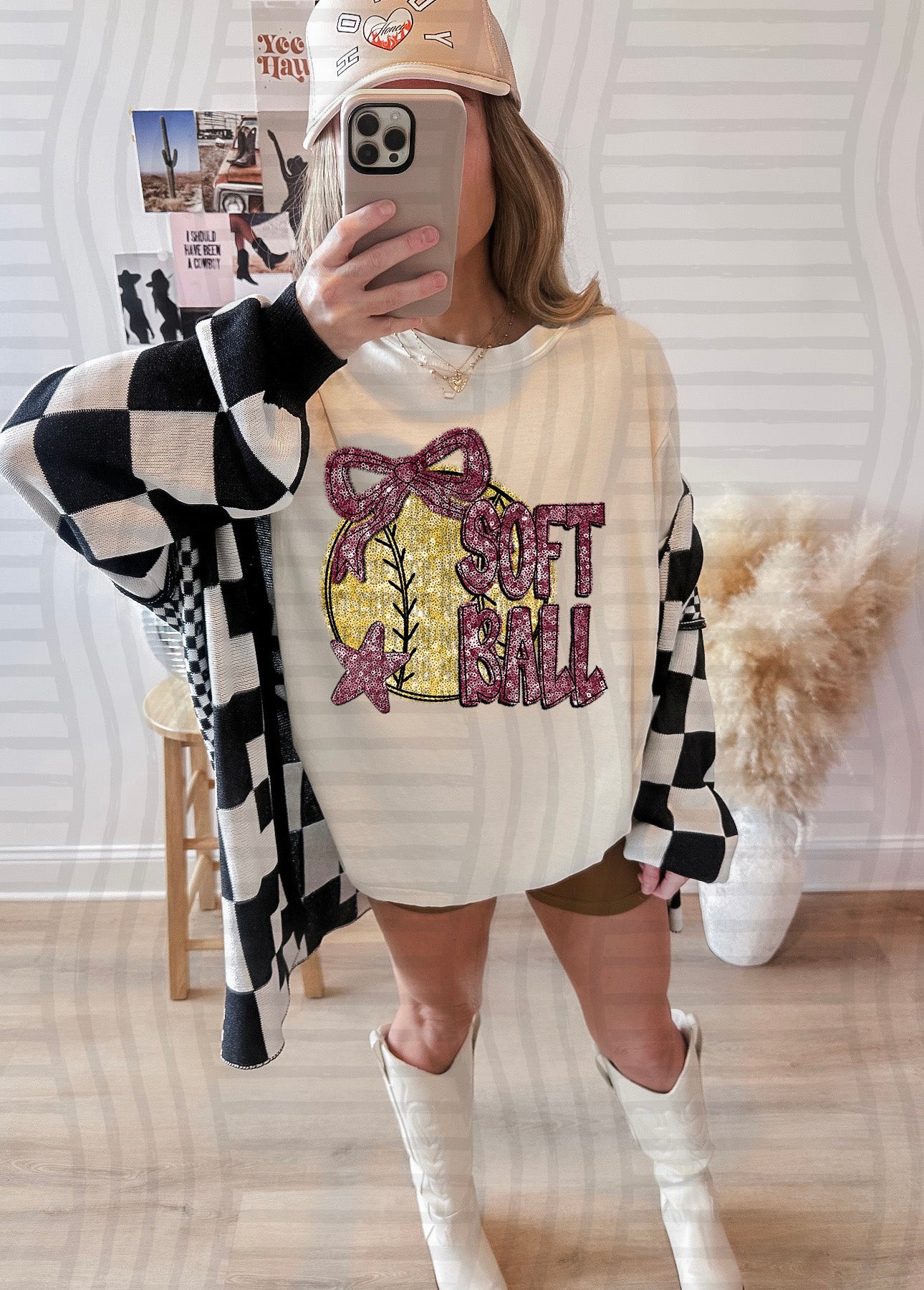 Softball with bow -Faux sequin- Color Dropdown Digital Download 300DPI PNG FILE