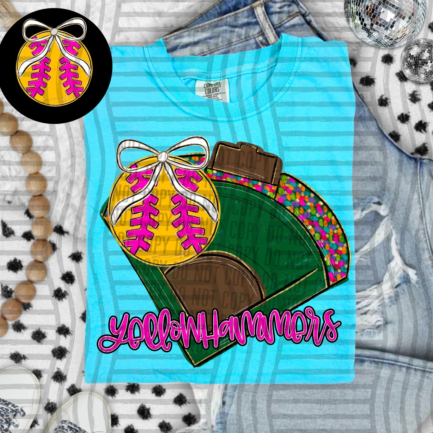 Preppy Softball Field - optional pocket + Custom + Dropdown - 300 dpi Digital Download