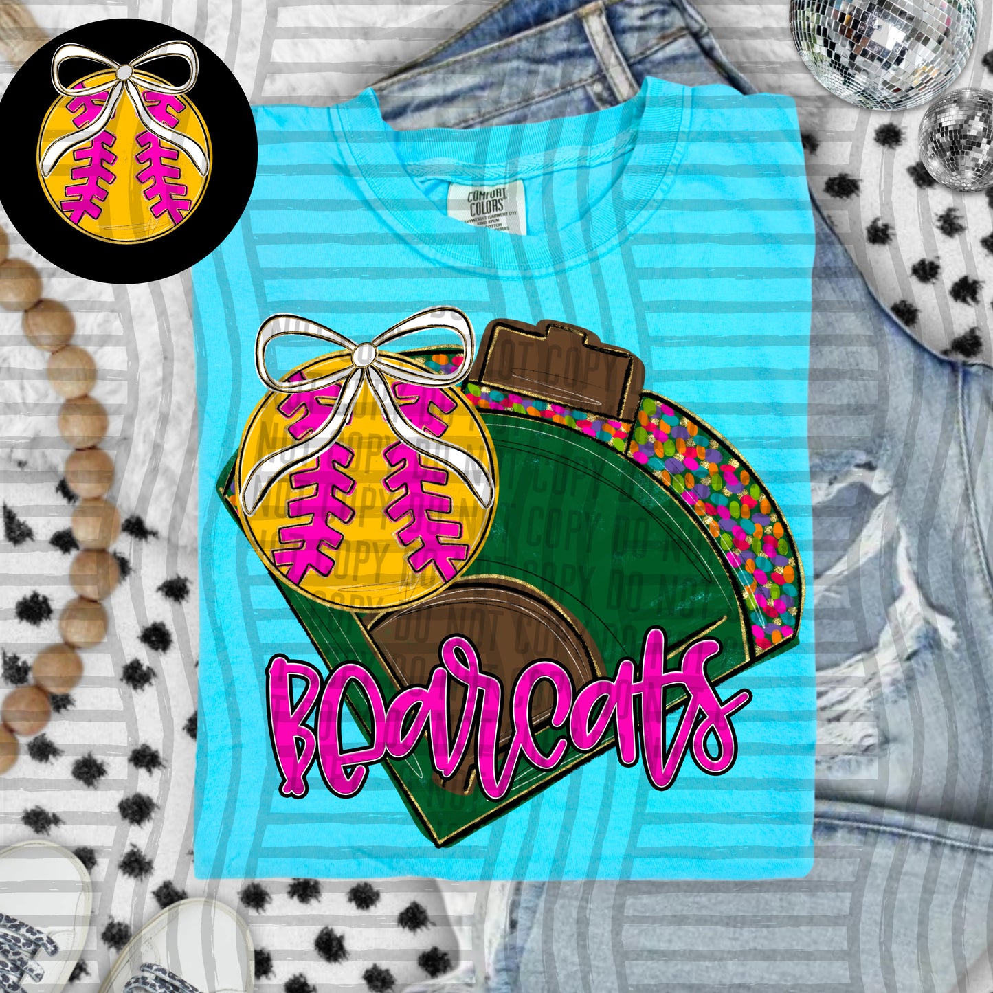 Preppy Softball Field - optional pocket + Custom + Dropdown - 300 dpi Digital Download