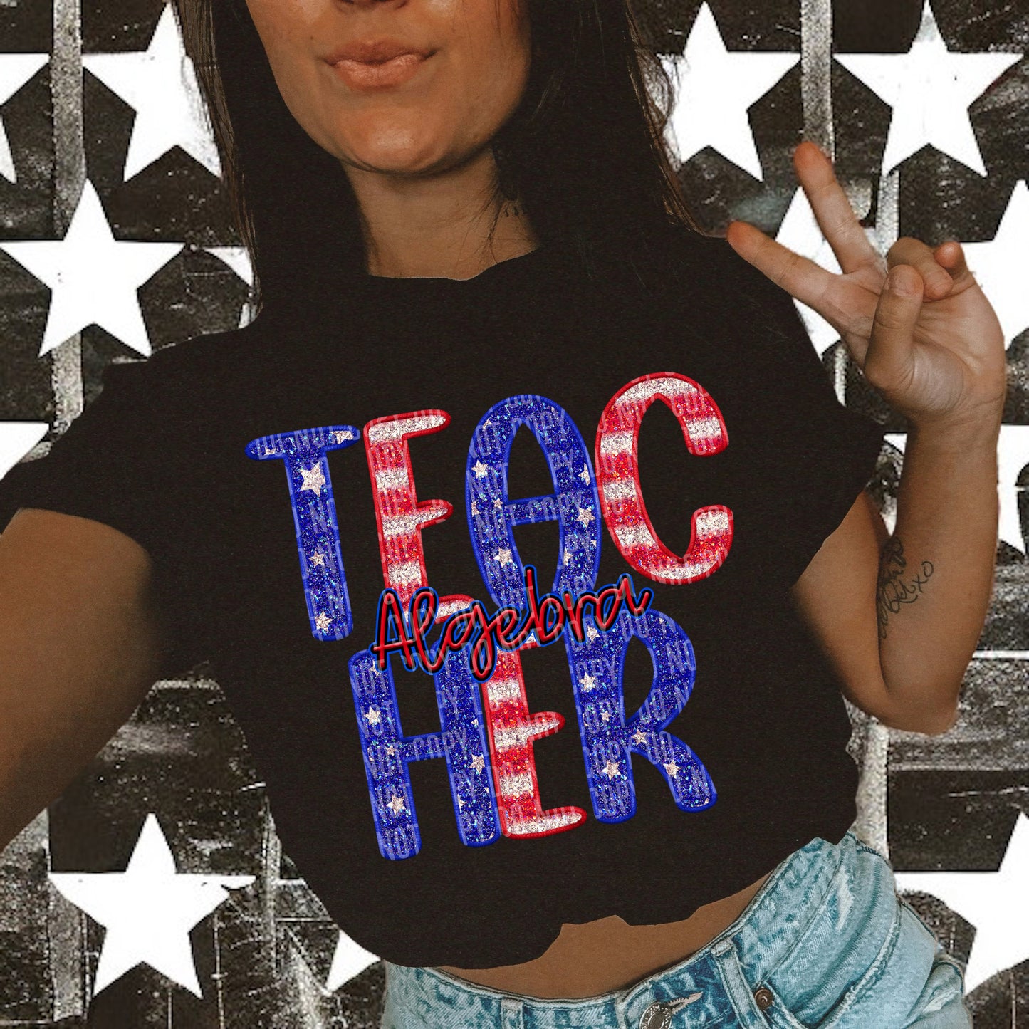 Stars and Stripes Teacher - DROPDOWN + CUSTOM - Digital Download 300DPI PNG FILE