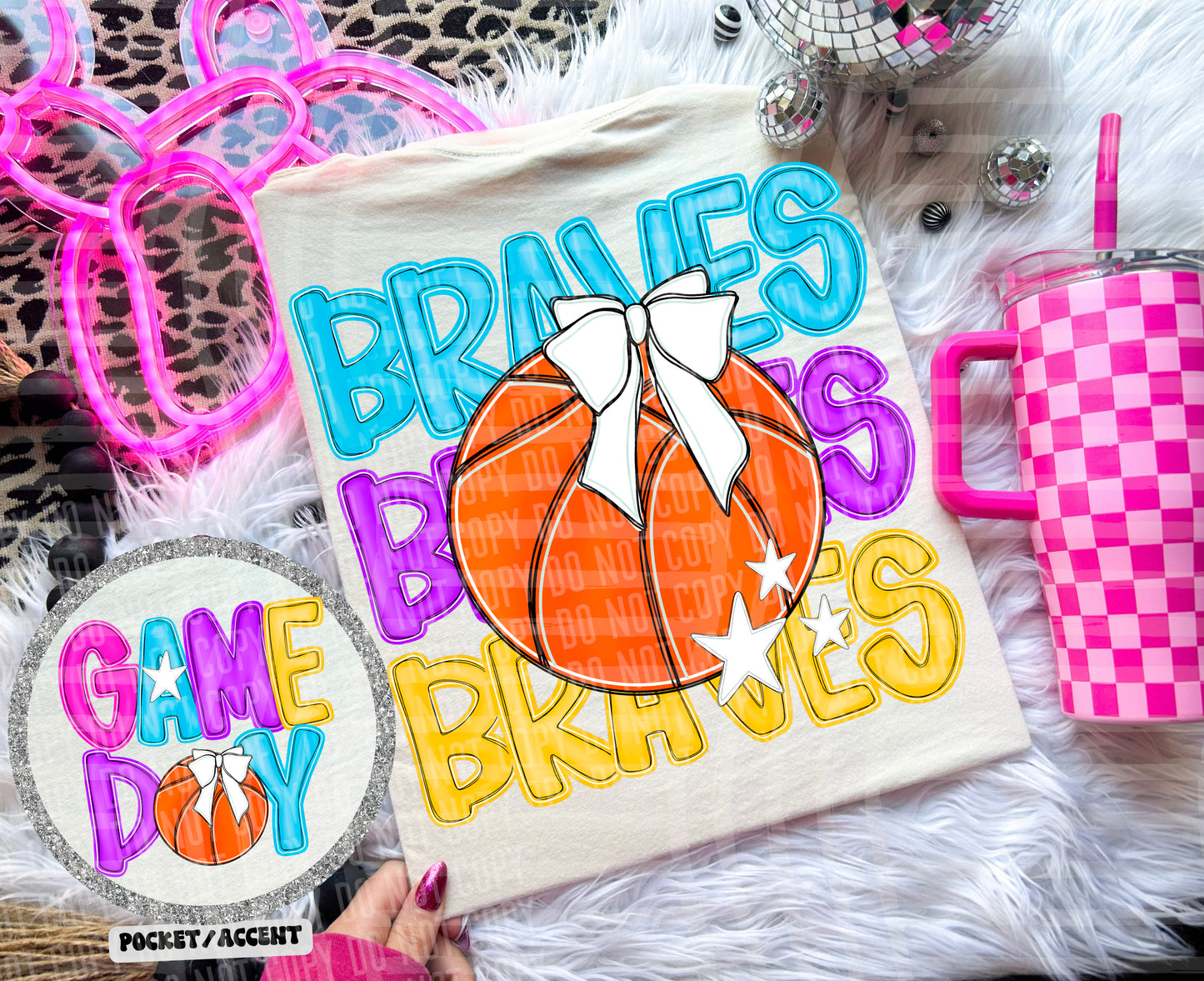 Bright Preppy Stacked Basketball Dropdown Digital Download 300DPI PNG FILE