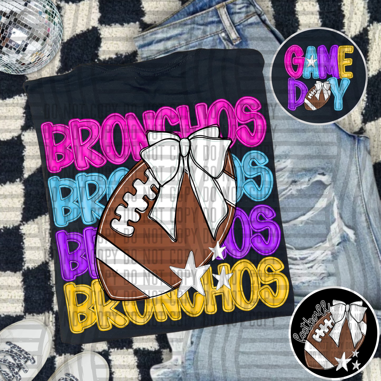 Bright Preppy Stacked Football with optional pocket/sleeve - DIGITAL DOWNLOAD 300 dpi