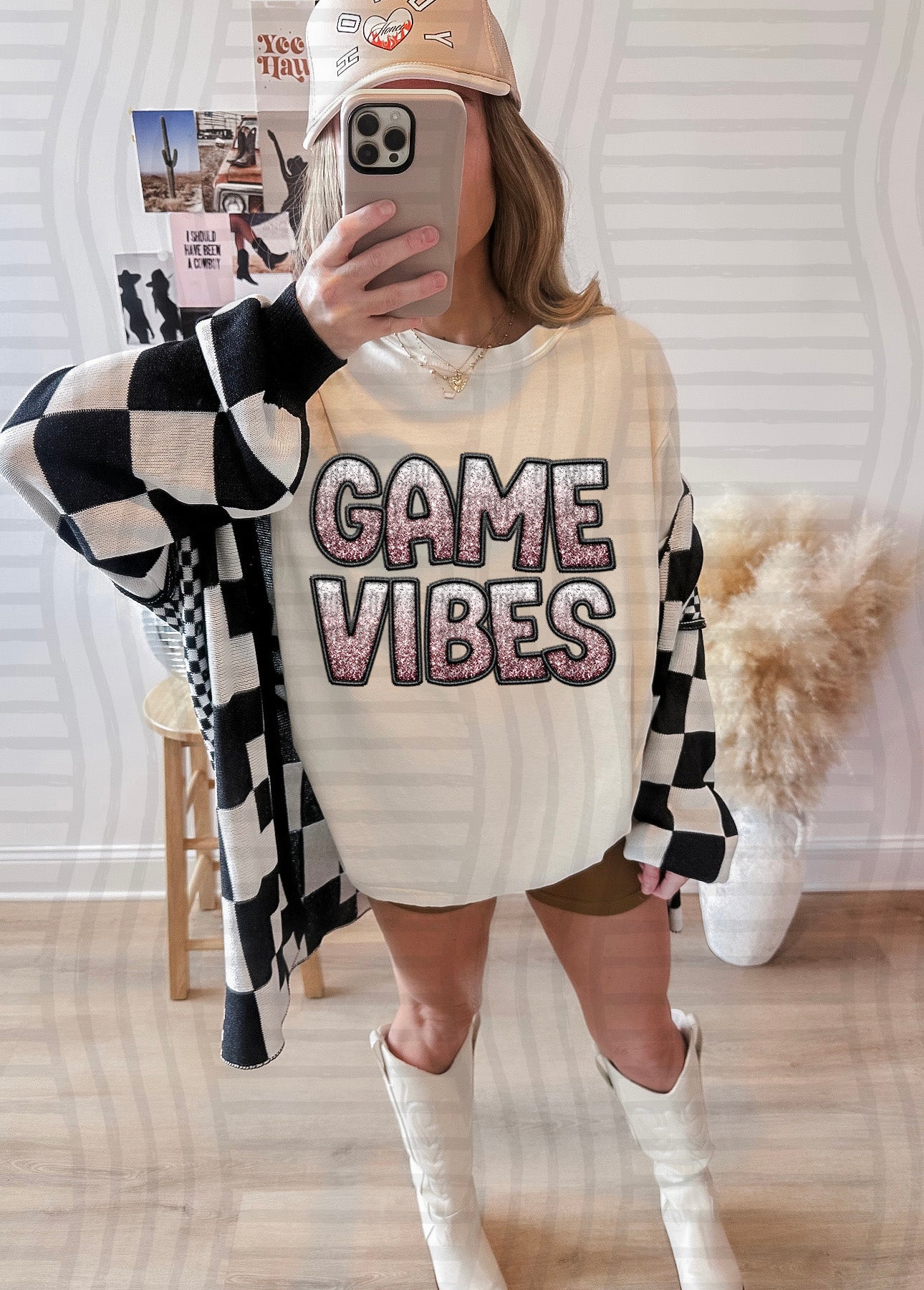GAME VIBES - GLITTER - Faux Embroidery - Color Dropdown Digital Download 300DPI PNG FILE