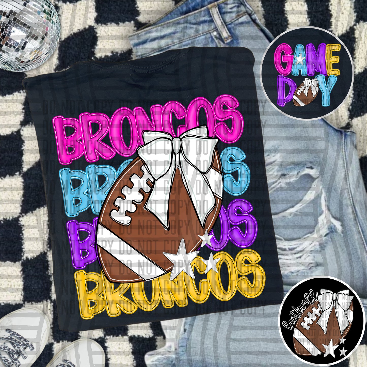 Bright Preppy Stacked Football with optional pocket/sleeve - DIGITAL DOWNLOAD 300 dpi