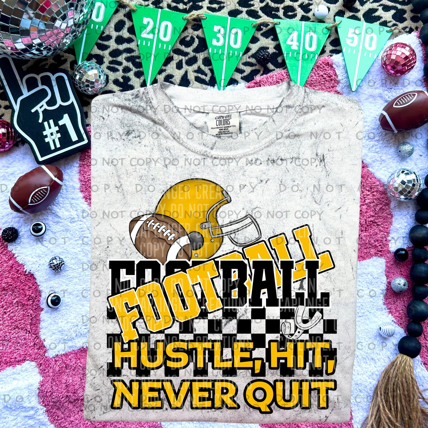 FOOTBALL hustle, hit, never quit - Color Dropdown Digital Download 300DPI PNG FILE