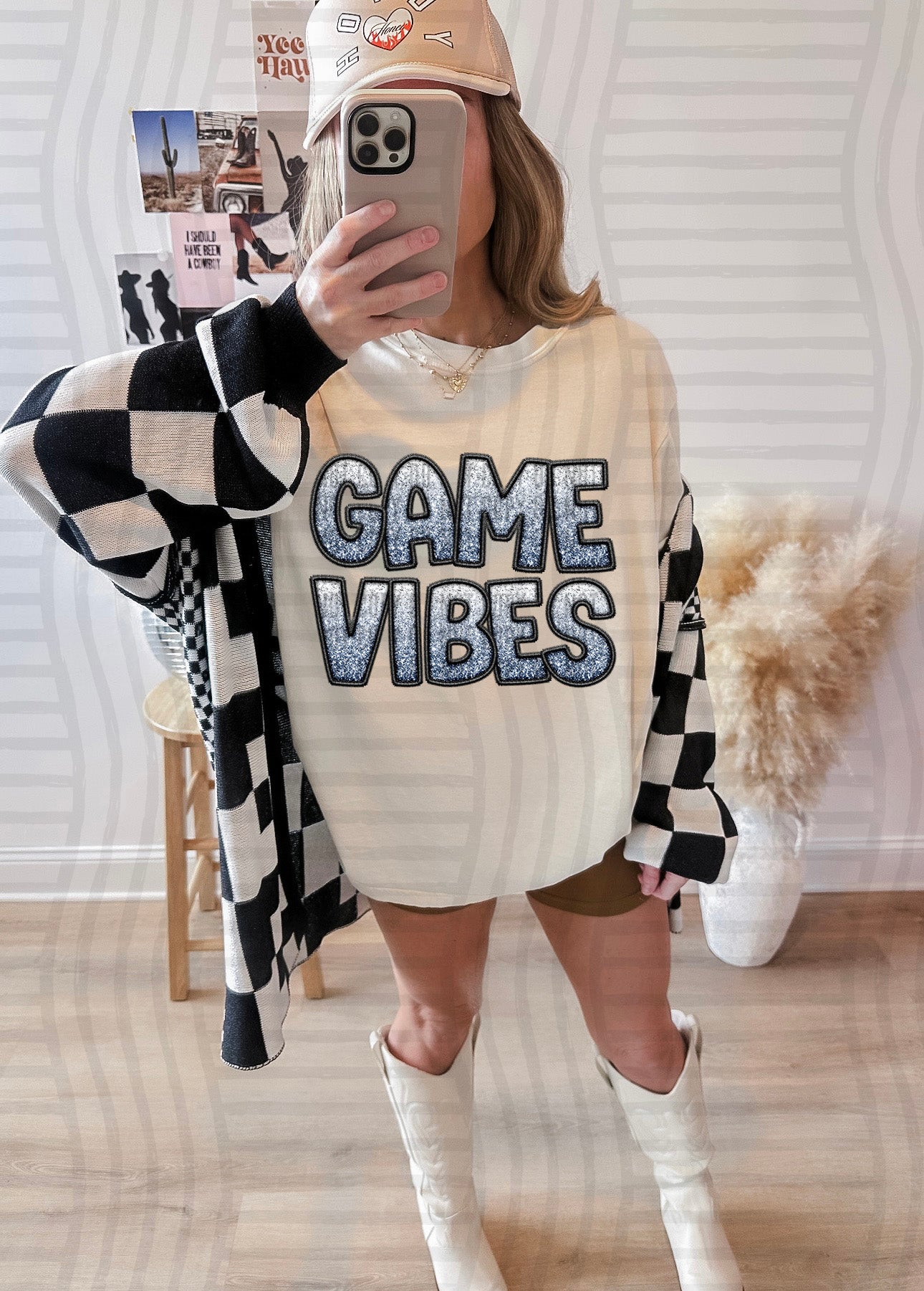 GAME VIBES - GLITTER - Faux Embroidery - Color Dropdown Digital Download 300DPI PNG FILE