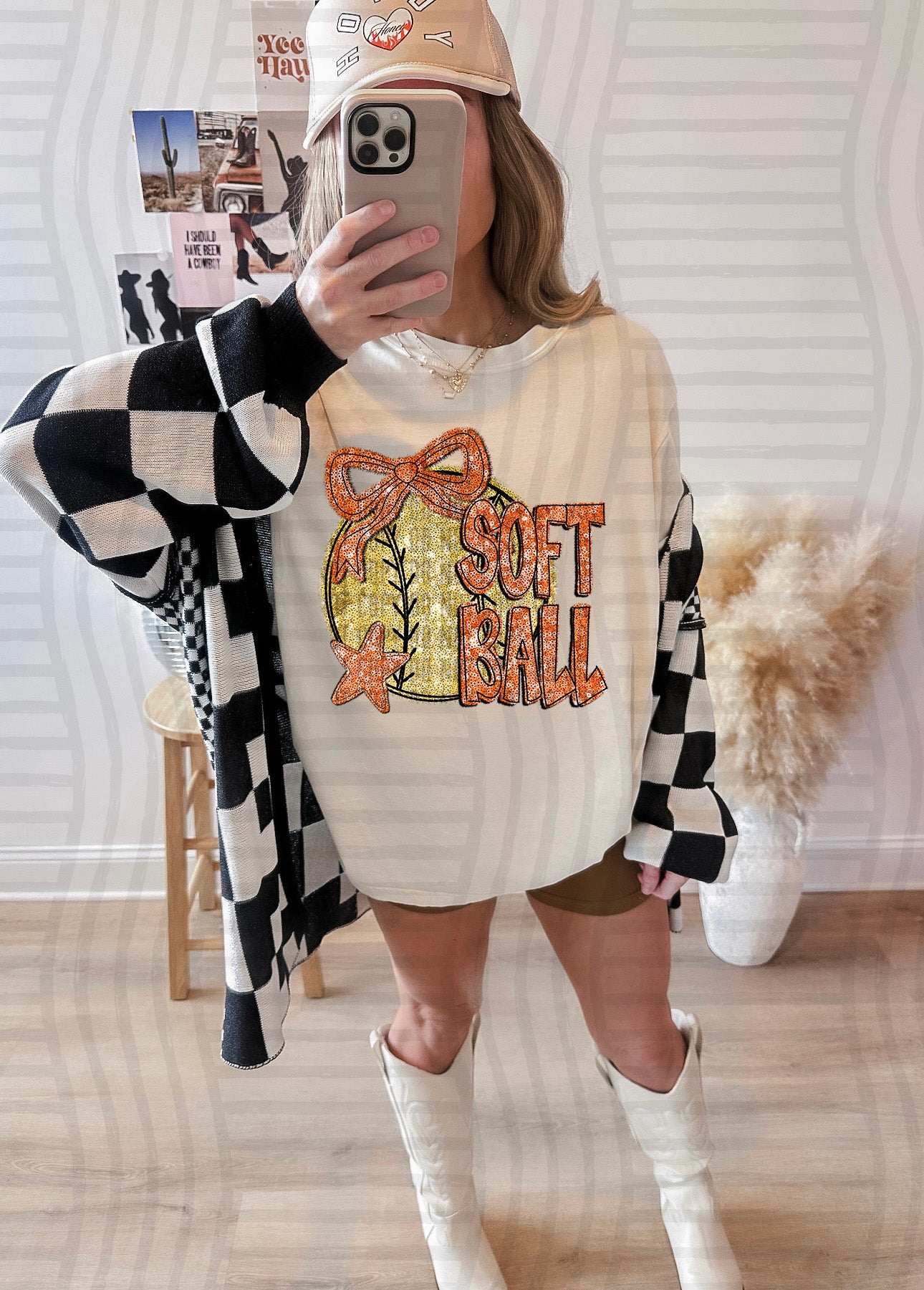 Softball with bow -Faux sequin- Color Dropdown Digital Download 300DPI PNG FILE