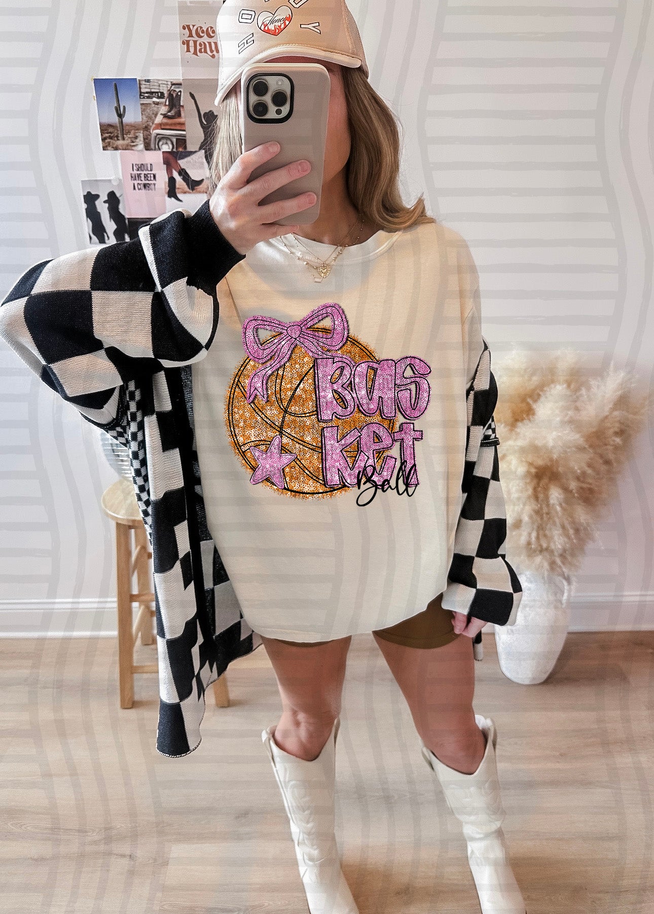 Basketball with bow - Faux sequin- Color Dropdown Digital Download 300DPI PNG FILE