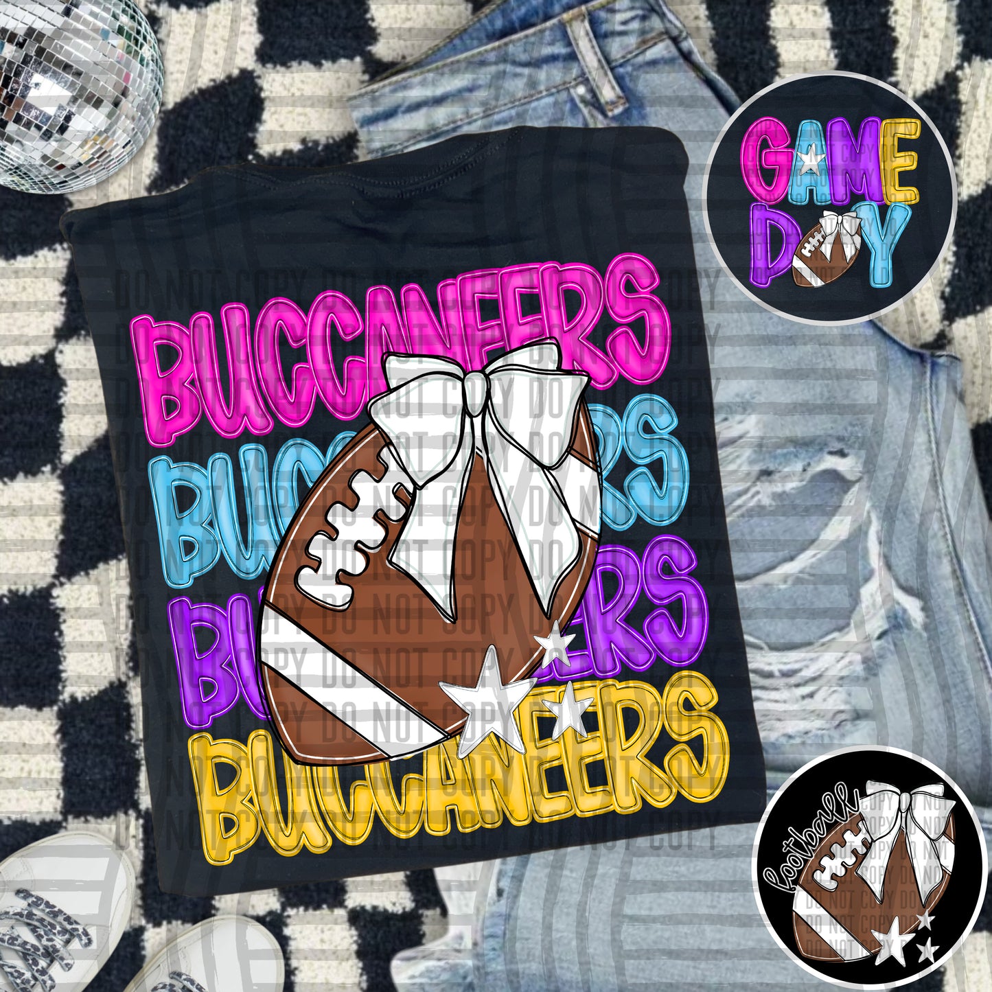 Bright Preppy Stacked Football with optional pocket/sleeve - DIGITAL DOWNLOAD 300 dpi