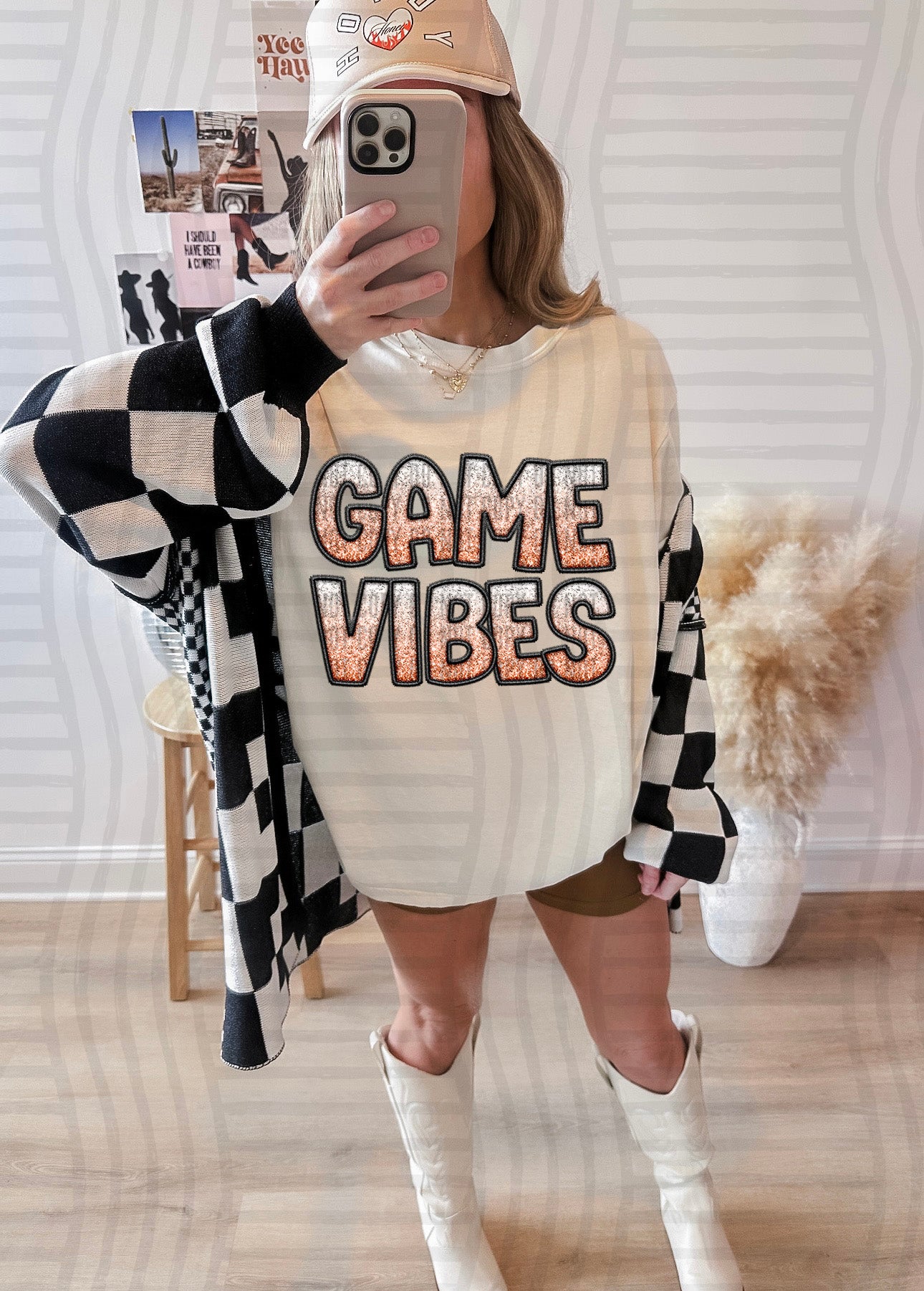 GAME VIBES - GLITTER - Faux Embroidery - Color Dropdown Digital Download 300DPI PNG FILE