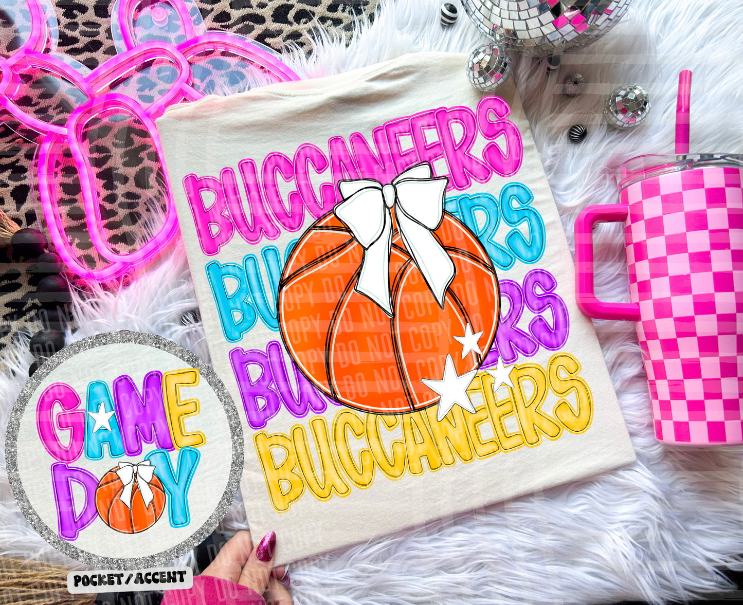 Bright Preppy Stacked Basketball Dropdown Digital Download 300DPI PNG FILE