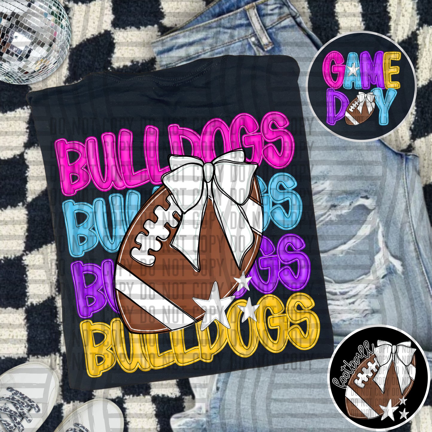 Bright Preppy Stacked Football with optional pocket/sleeve - DIGITAL DOWNLOAD 300 dpi