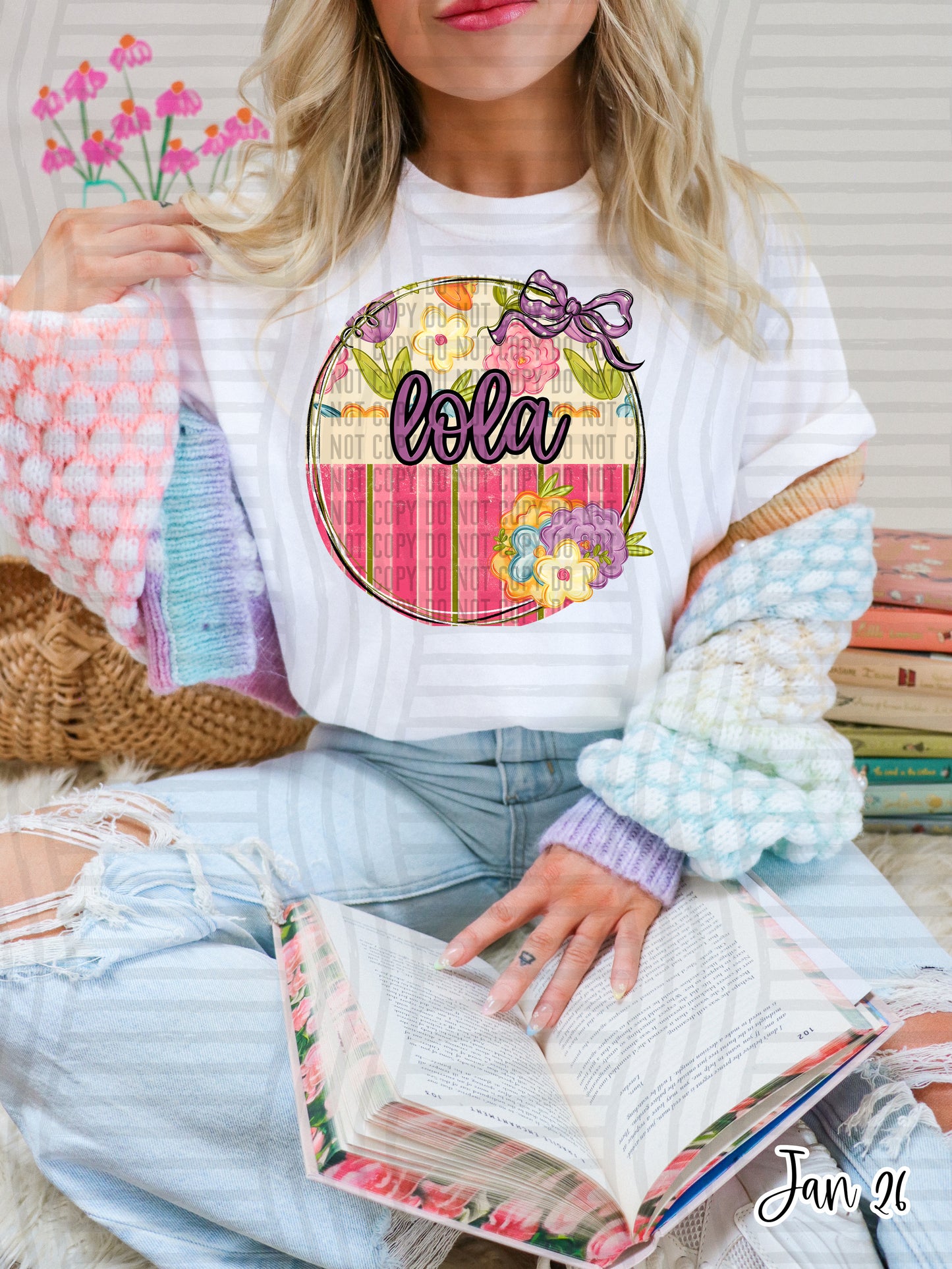 Floral Round NAMES - Custom + Dropdown 300 DPI digital download