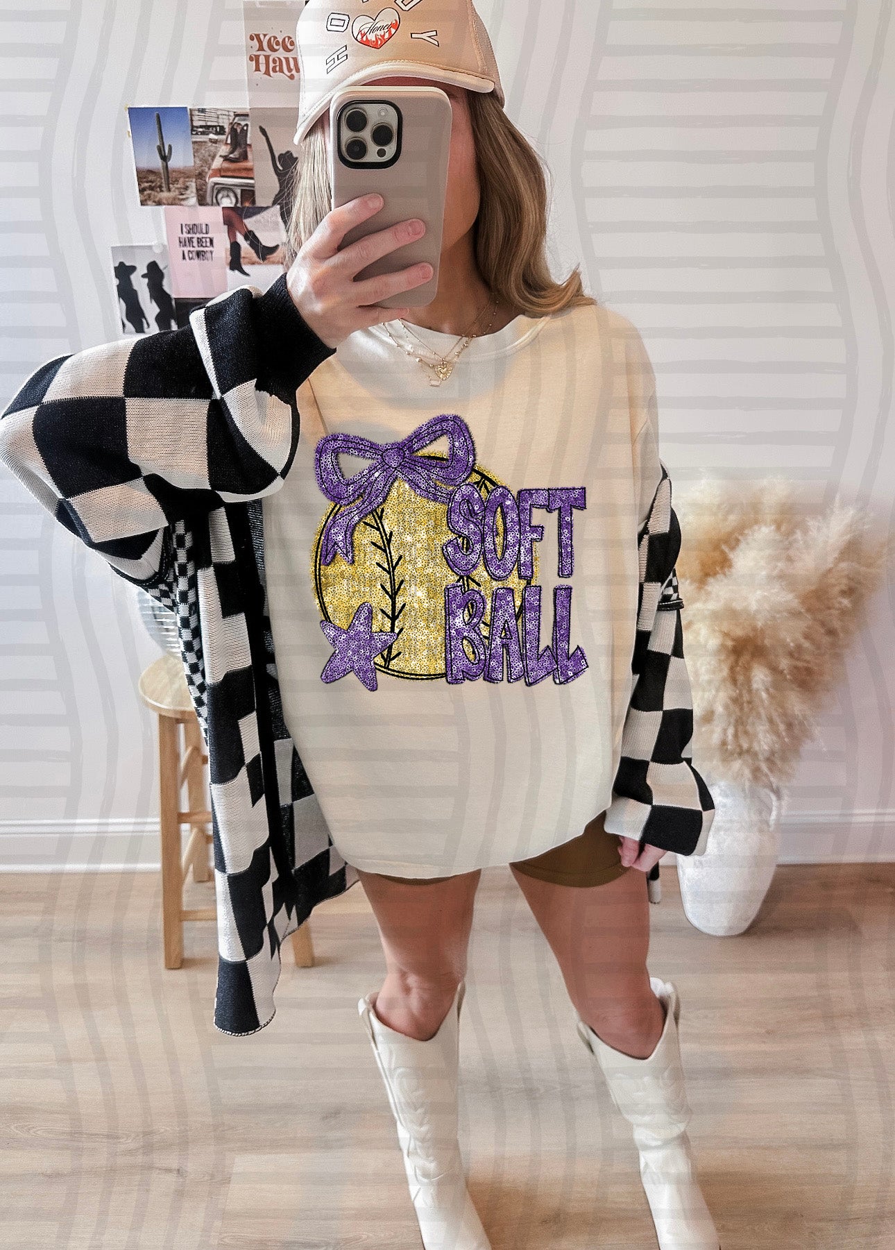 Softball with bow -Faux sequin- Color Dropdown Digital Download 300DPI PNG FILE