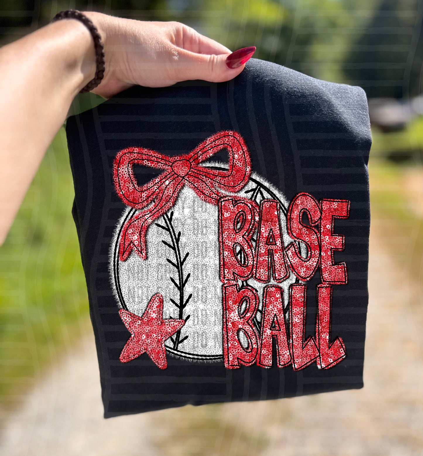 Baseball with bow - Faux sequin- Color Dropdown Digital Download 300DPI PNG FILE