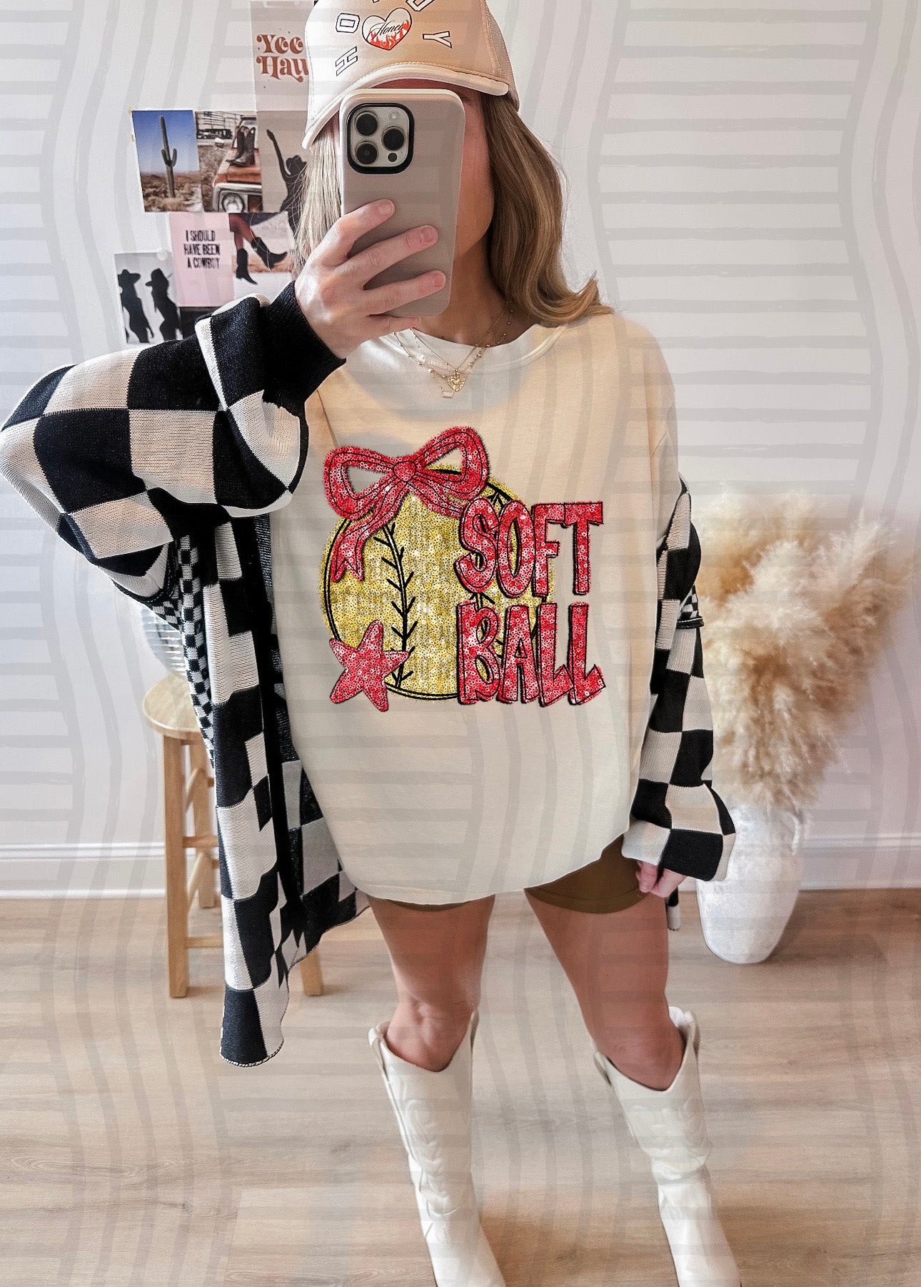 Softball with bow -Faux sequin- Color Dropdown Digital Download 300DPI PNG FILE